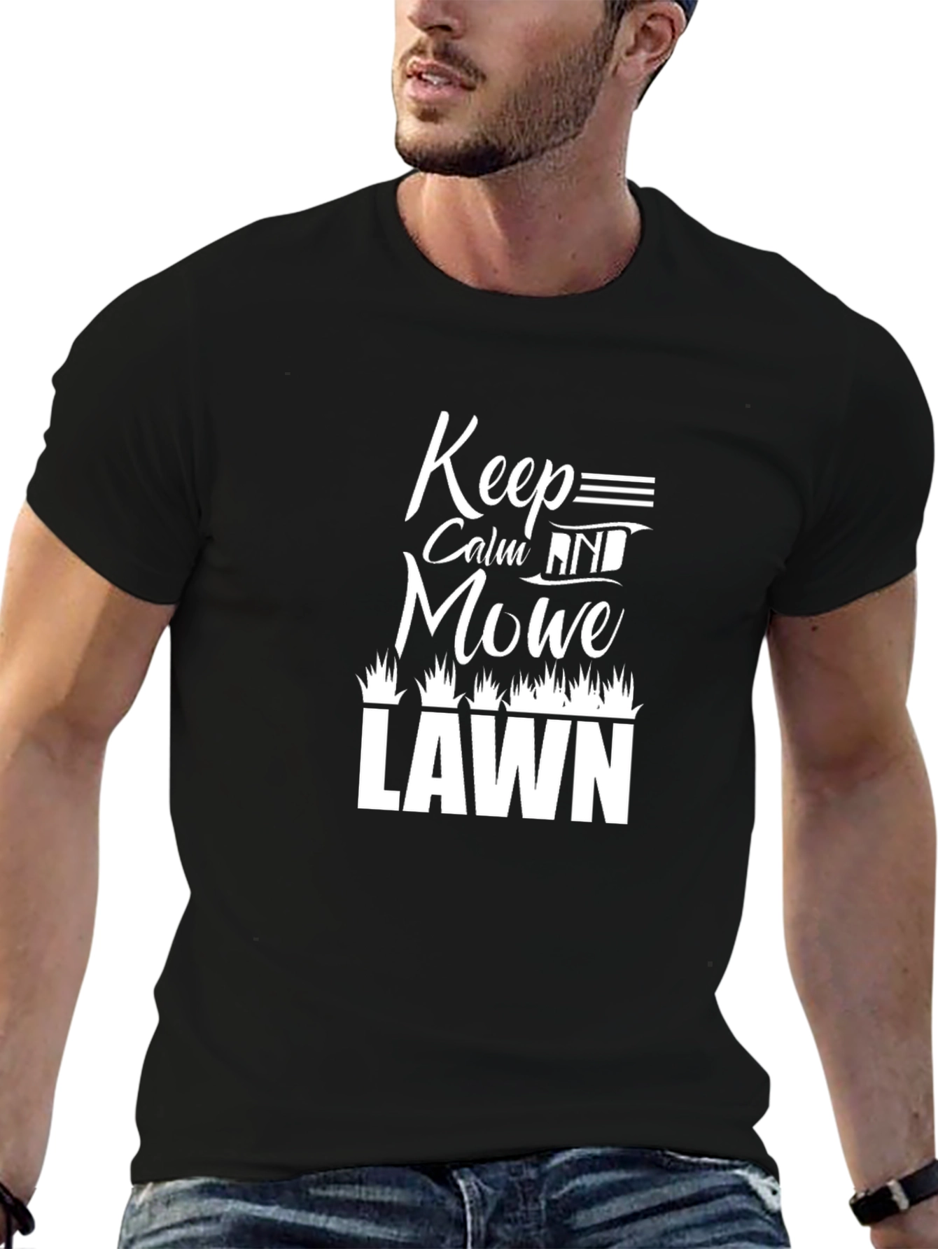 Keep Calm and Mow Lawn Black T-Shirt