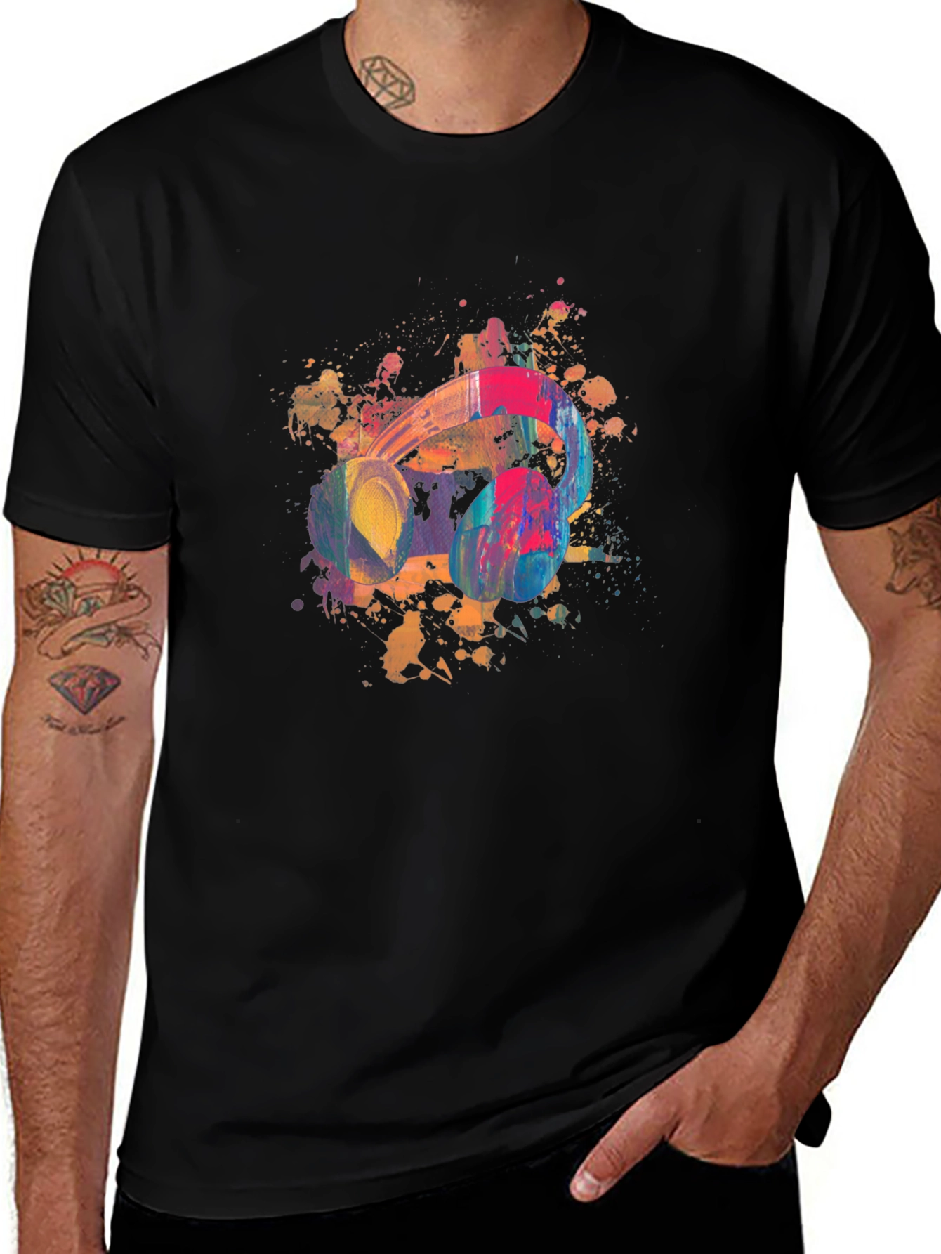 Abstract Headphones Graphic Tee - Mens Black T-Shirt