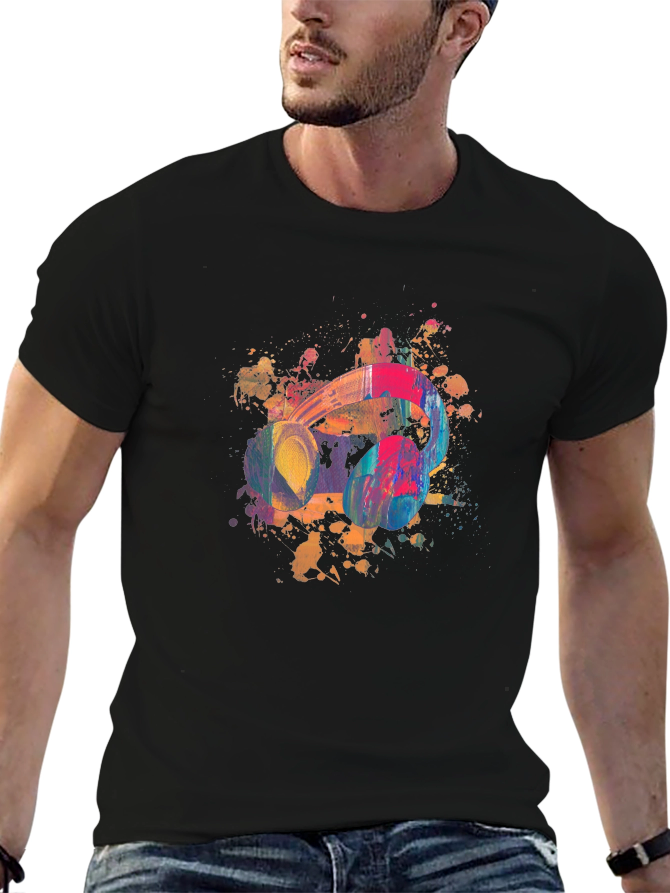 Abstract Headphones Graphic Tee - Mens Black T-Shirt