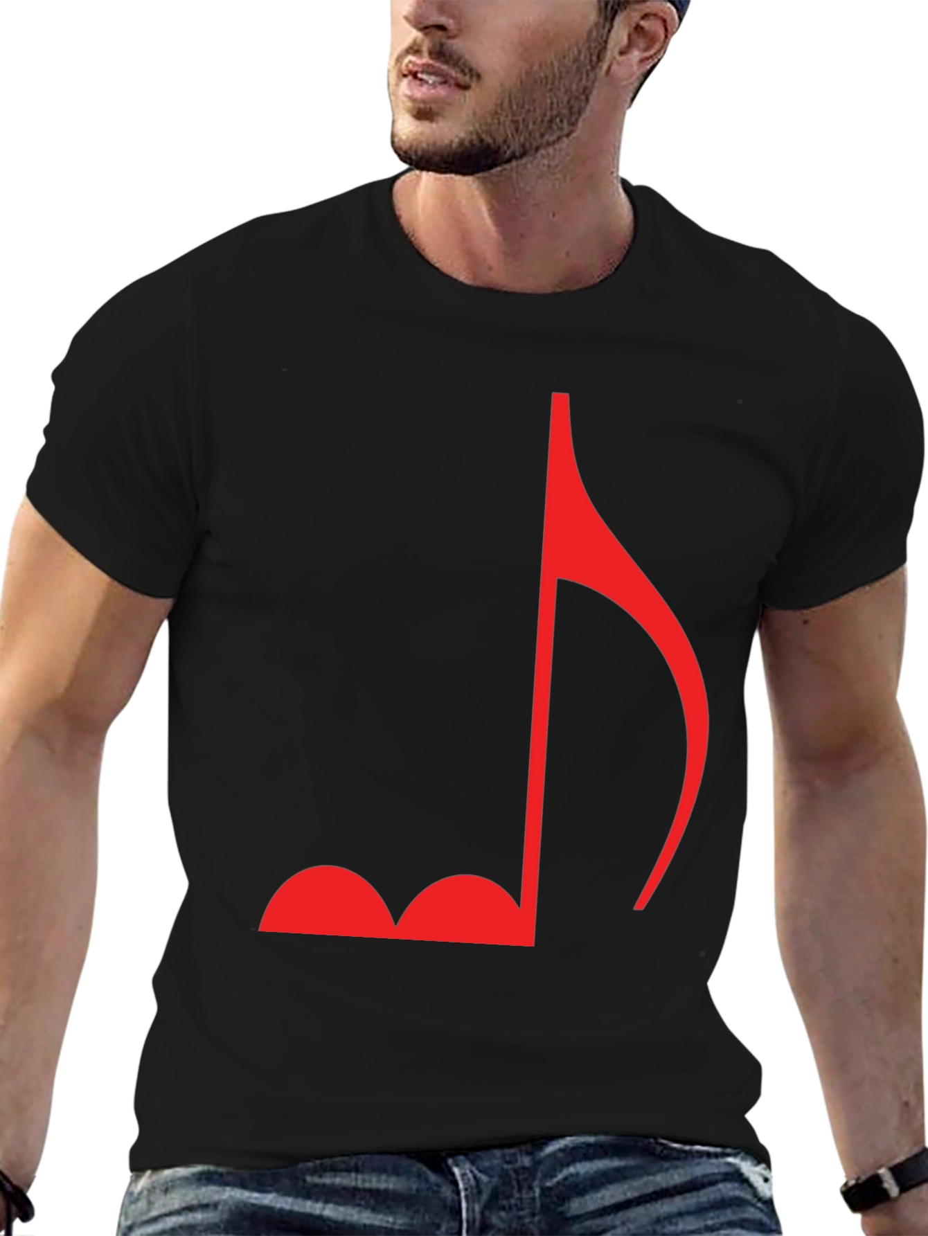 Music Note Graphic Tee - Casual Black T-Shirt