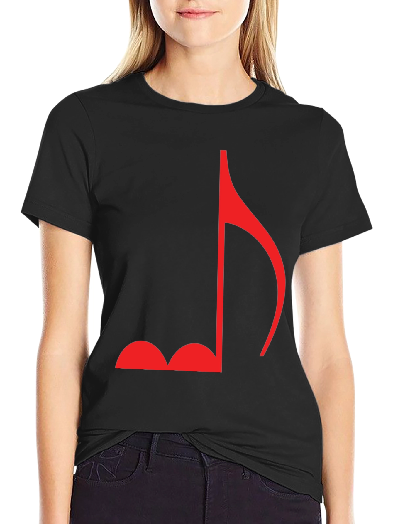 Music Note Graphic Tee - Casual Black T-Shirt