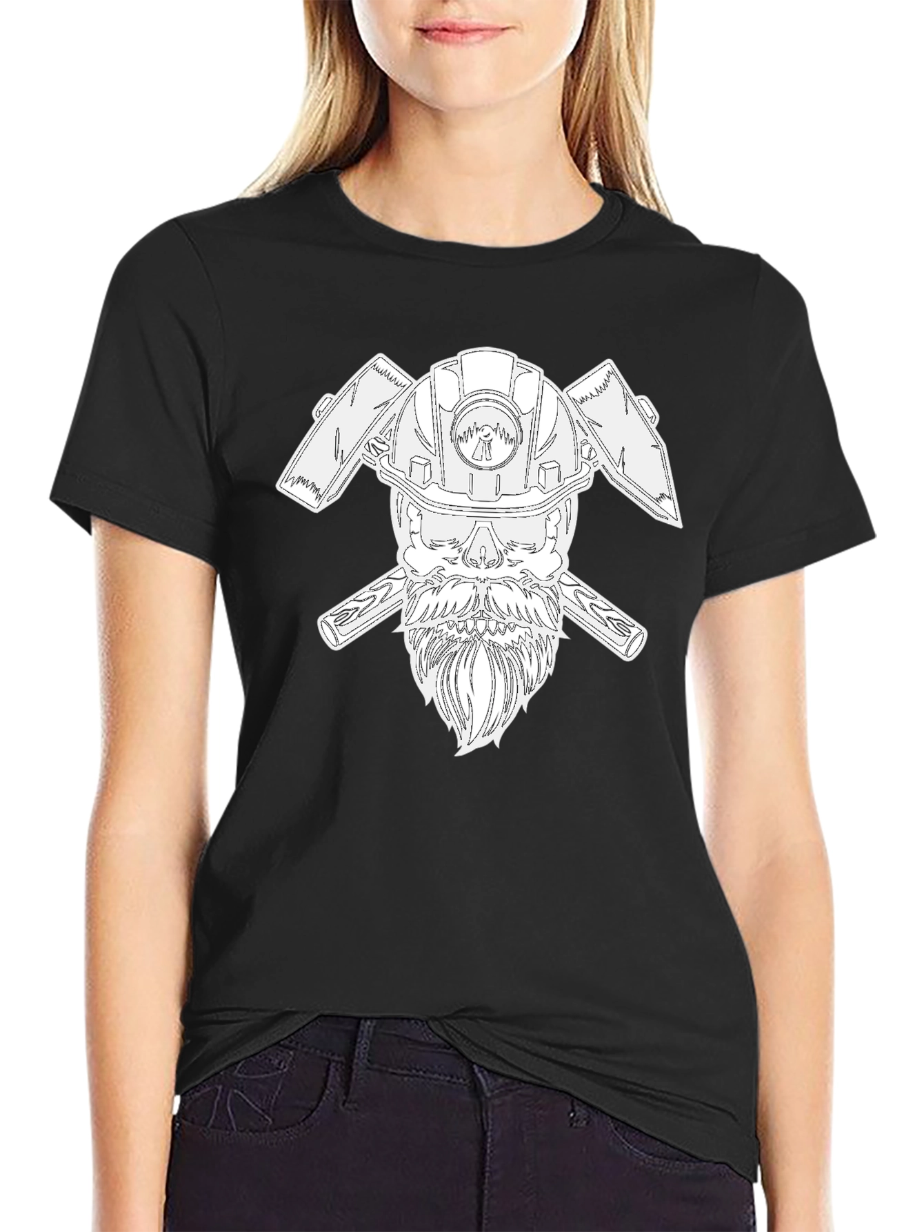 Cool Miner Skull T-Shirt - Black Crew Neck Tee