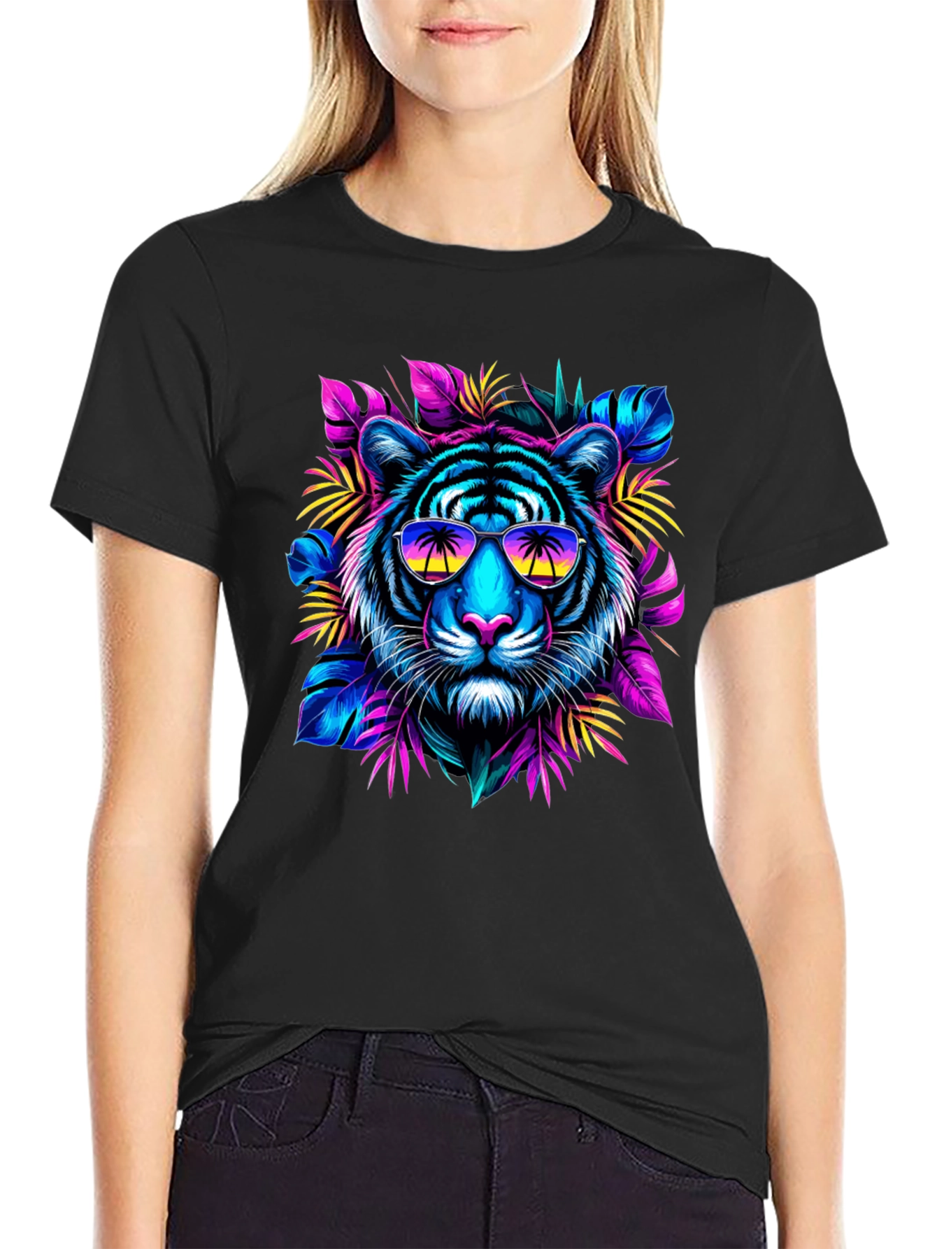 Neon Tiger Graphic Tee - Tropical Vibes