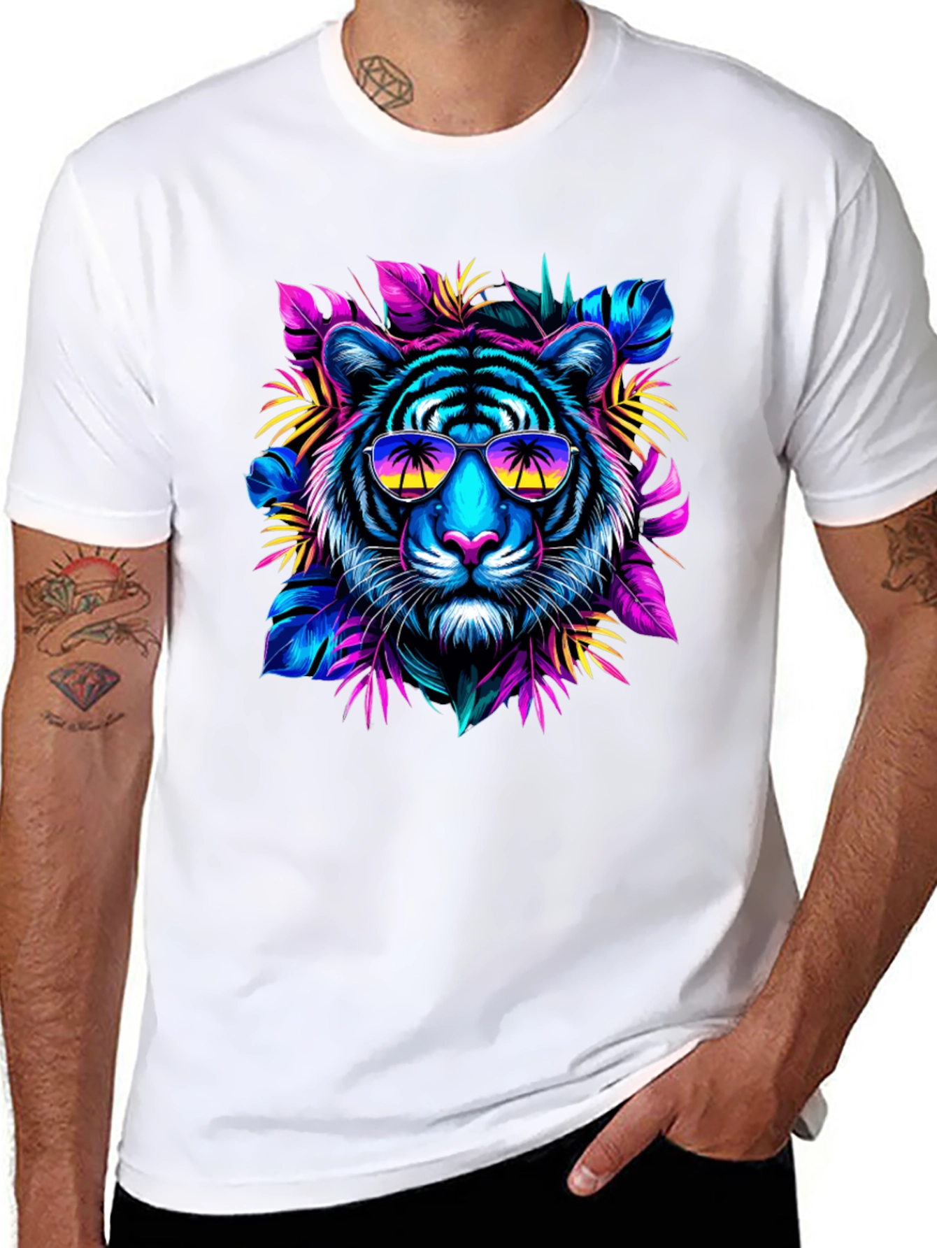 Neon Tiger Graphic Tee - Tropical Vibes