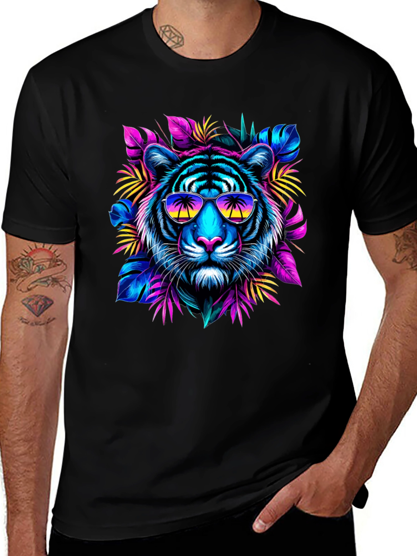 Neon Tiger Graphic Tee - Tropical Vibes