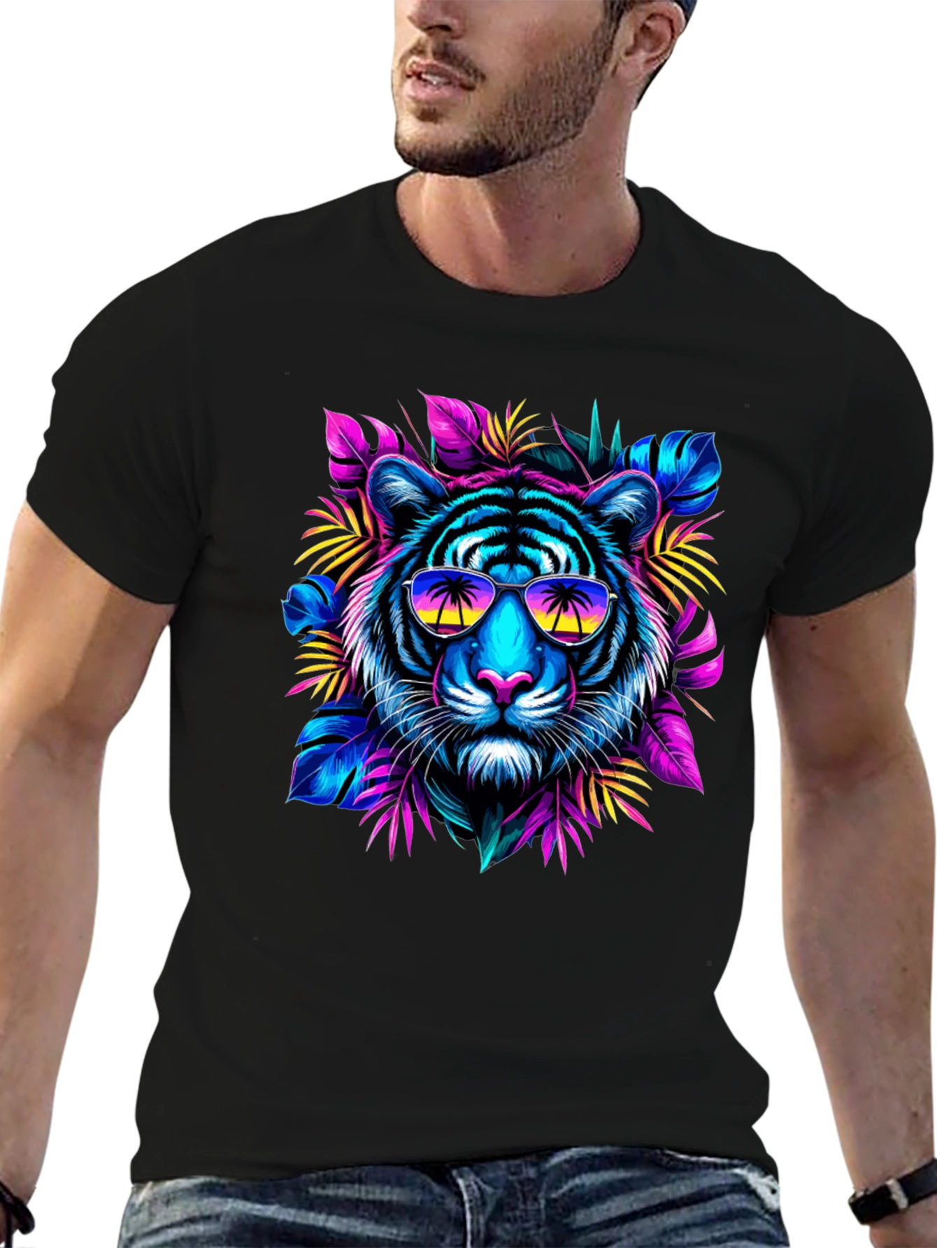 Neon Tiger Graphic Tee - Tropical Vibes