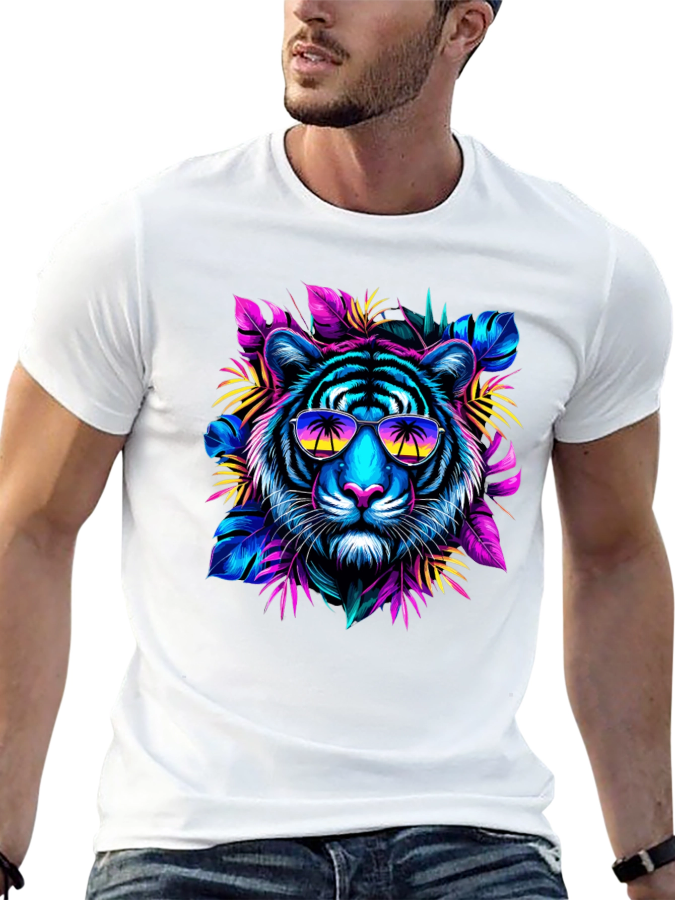 Neon Tiger Graphic Tee - Tropical Vibes