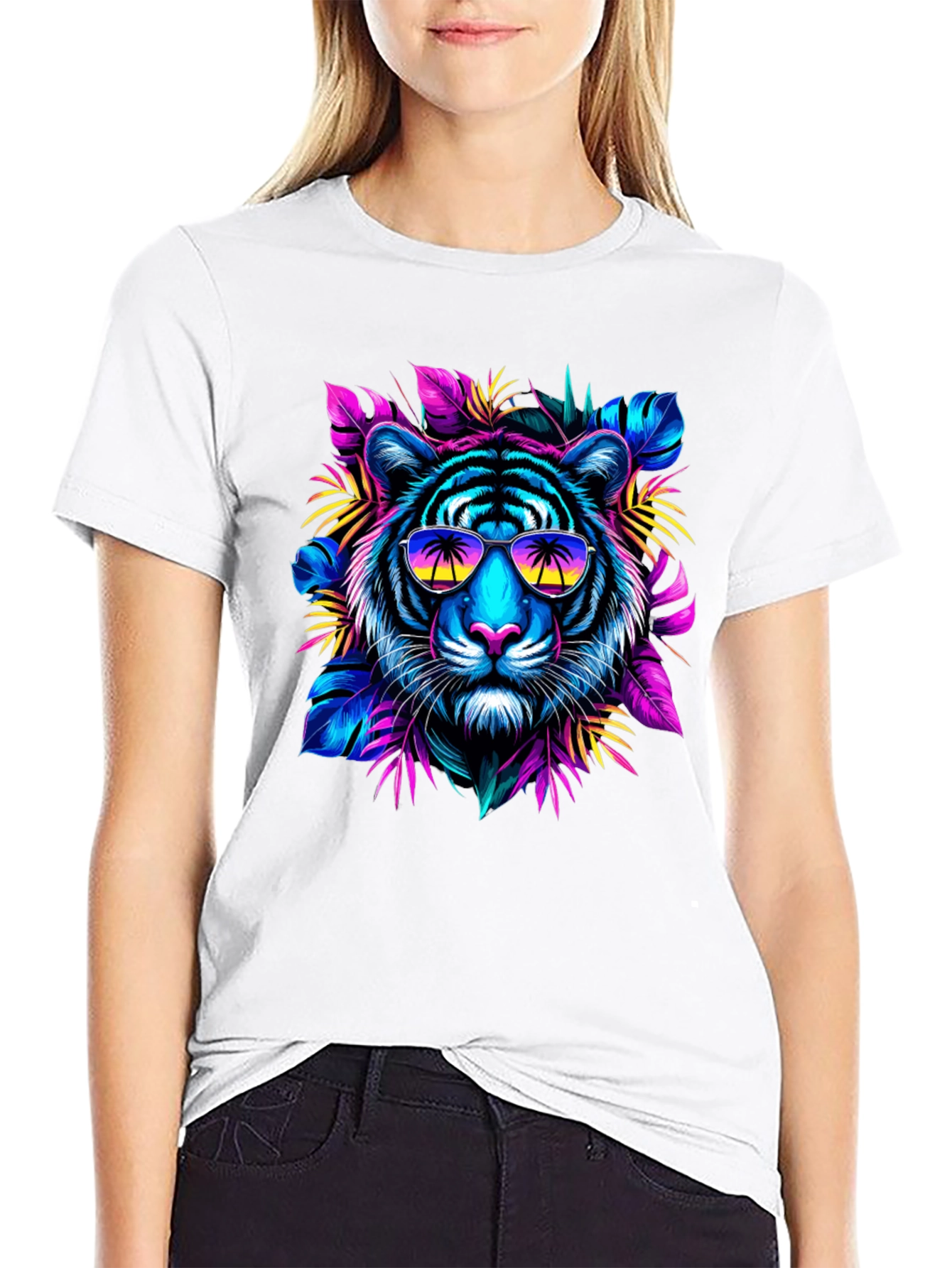 Neon Tiger Graphic Tee - Tropical Vibes