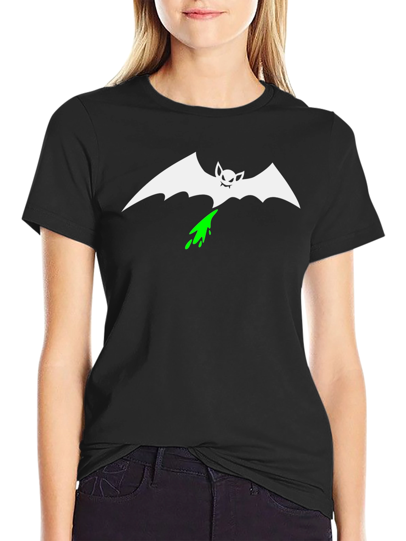 Vomiting Bat Graphic Tee - Black Cotton Shirt