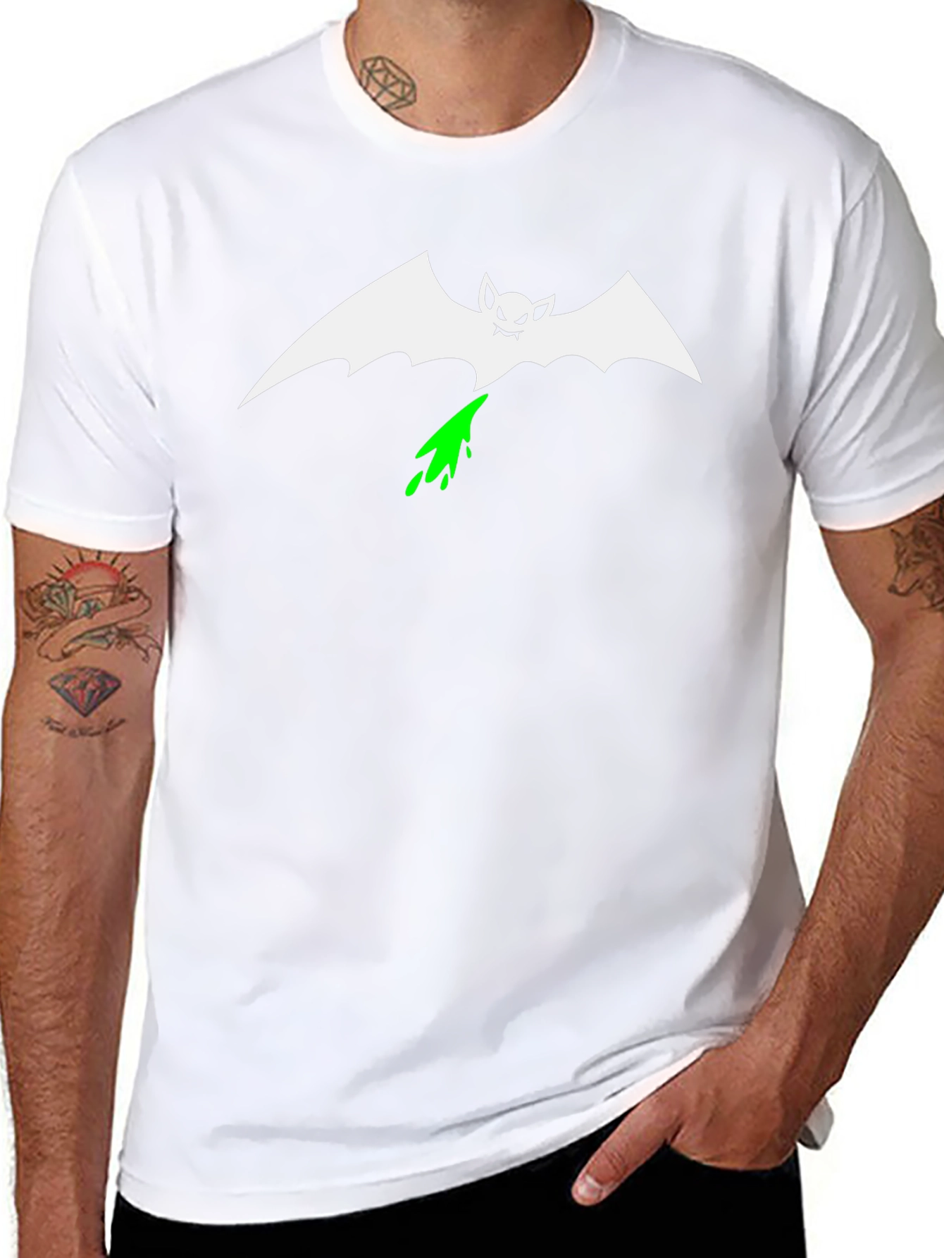 Vomiting Bat Graphic Tee - Black Cotton Shirt