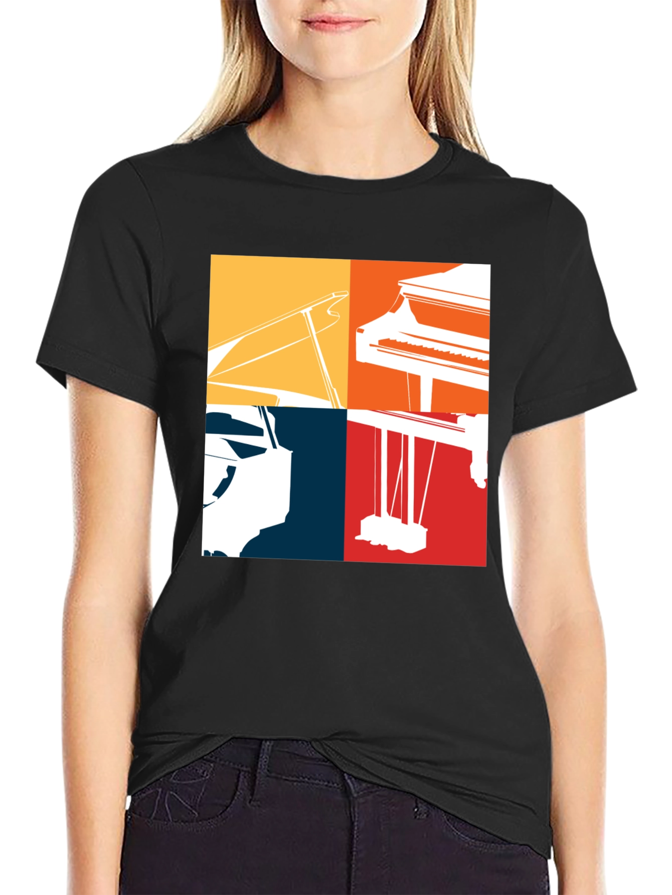 Piano Silhouette Graphic Tee - Music Lover Shirt