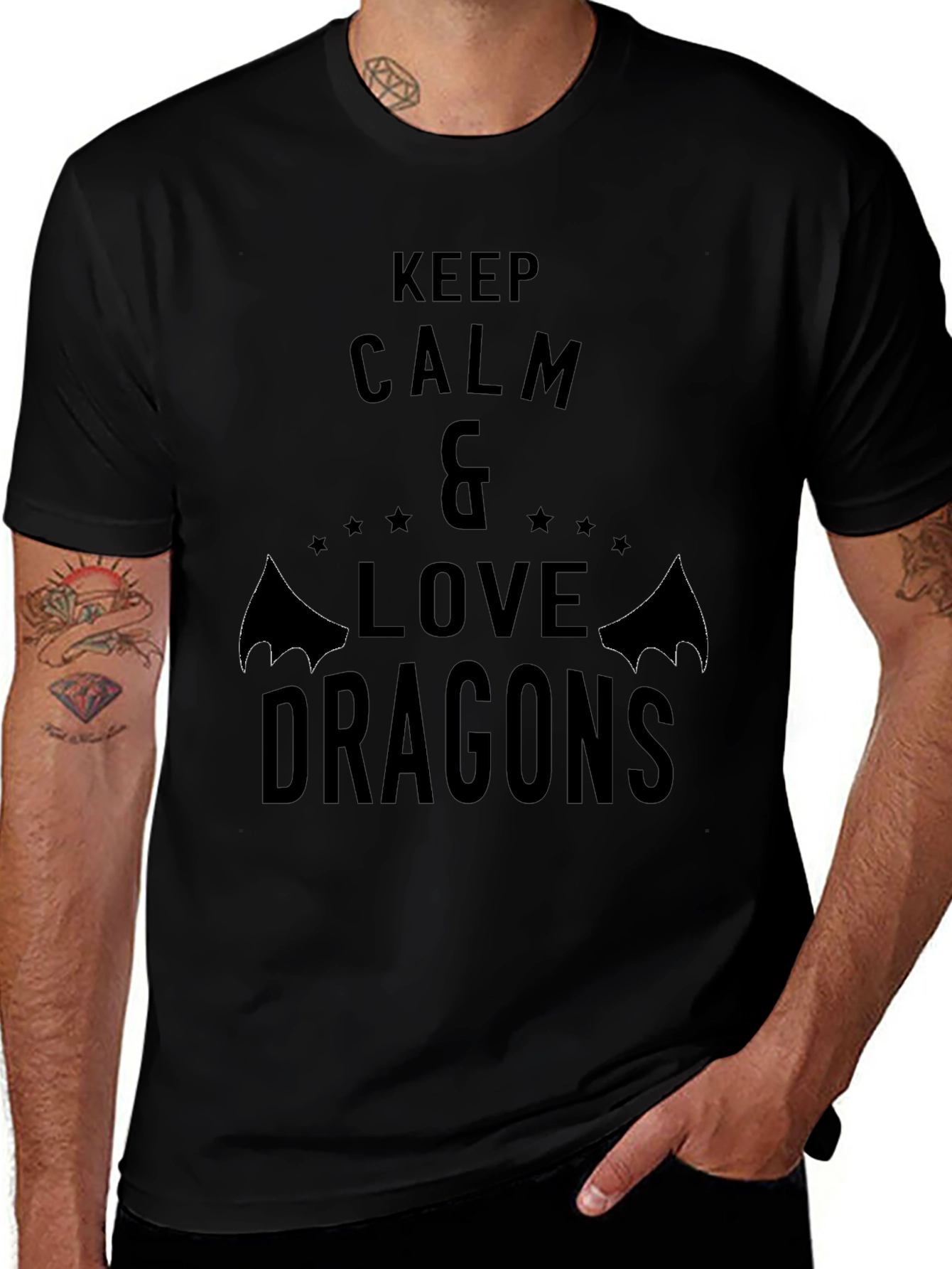 Keep Calm & Love Dragons Black Graphic Tee