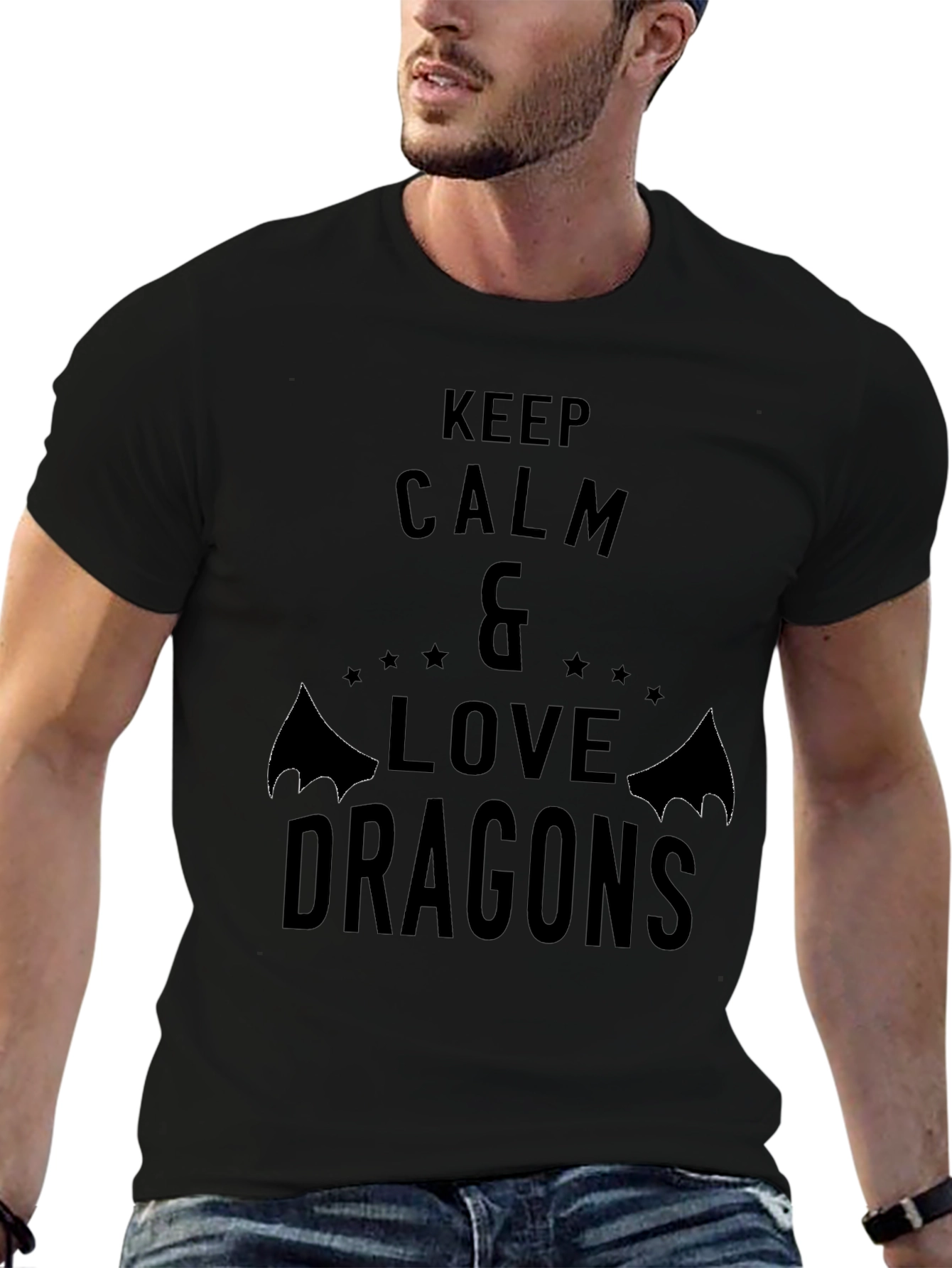 Keep Calm & Love Dragons Black Graphic Tee