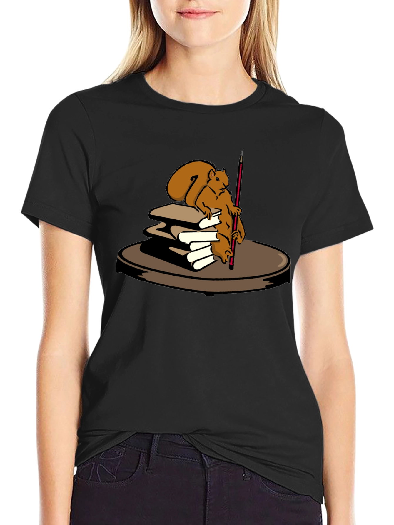 Squirrel Artist Graphic T-Shirt - Black Cotton Tee