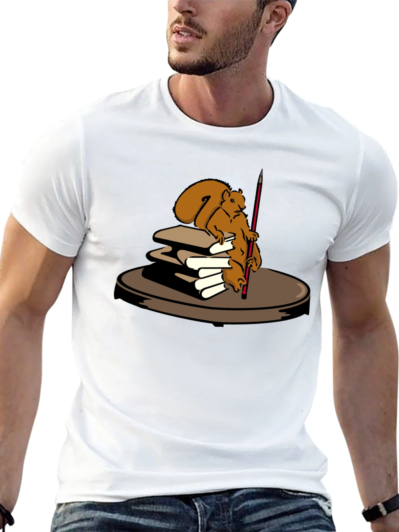 Squirrel Artist Graphic T-Shirt - Black Cotton Tee