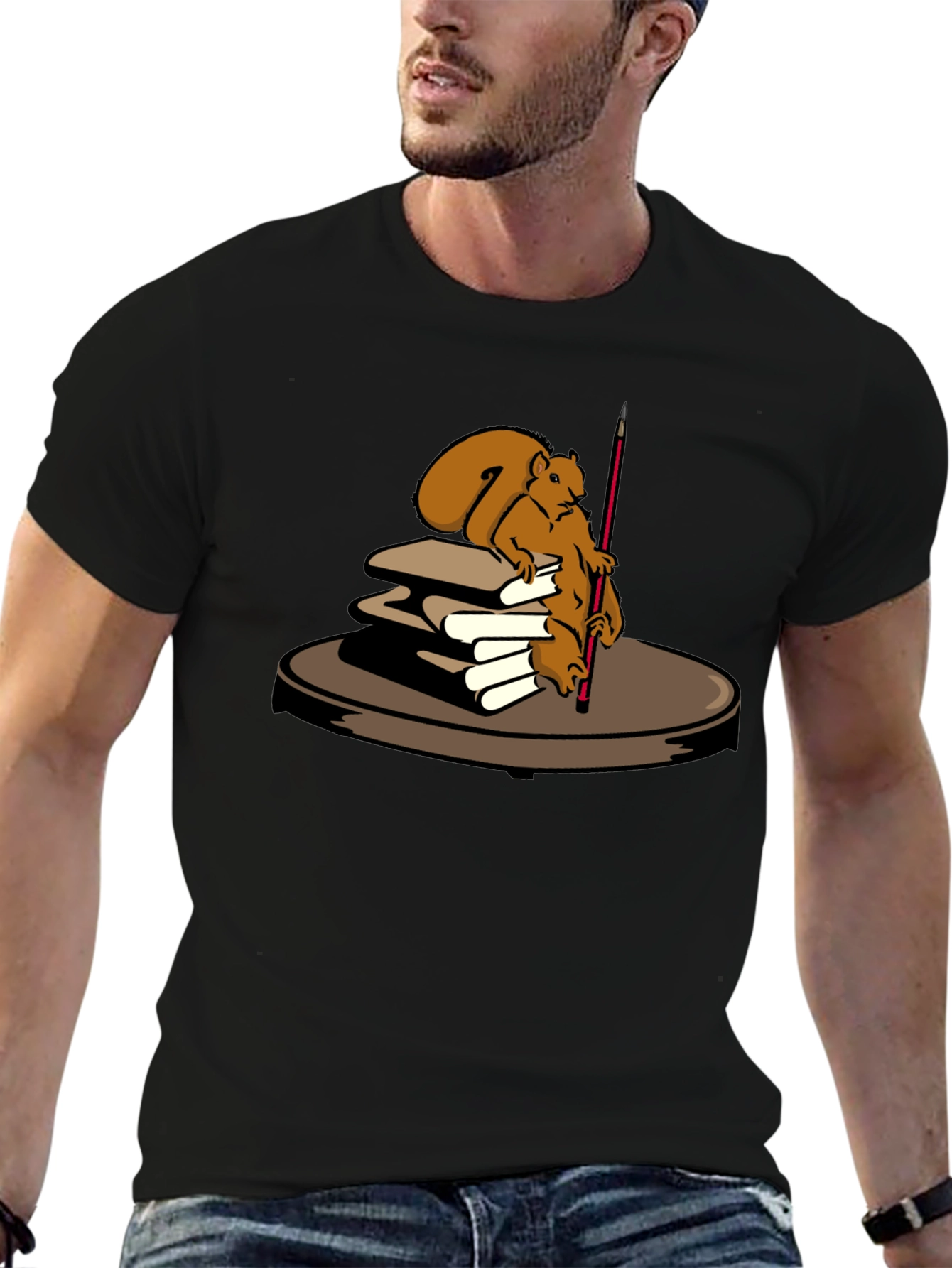 Squirrel Artist Graphic T-Shirt - Black Cotton Tee