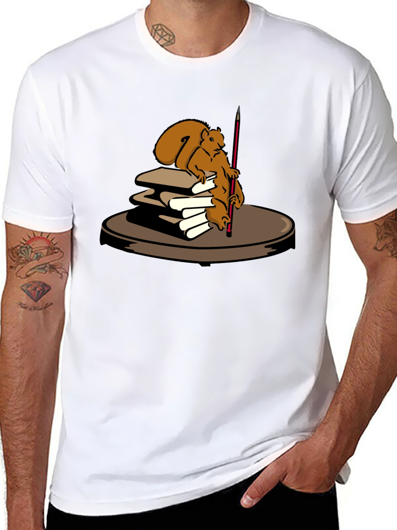Squirrel Artist Graphic T-Shirt - Black Cotton Tee