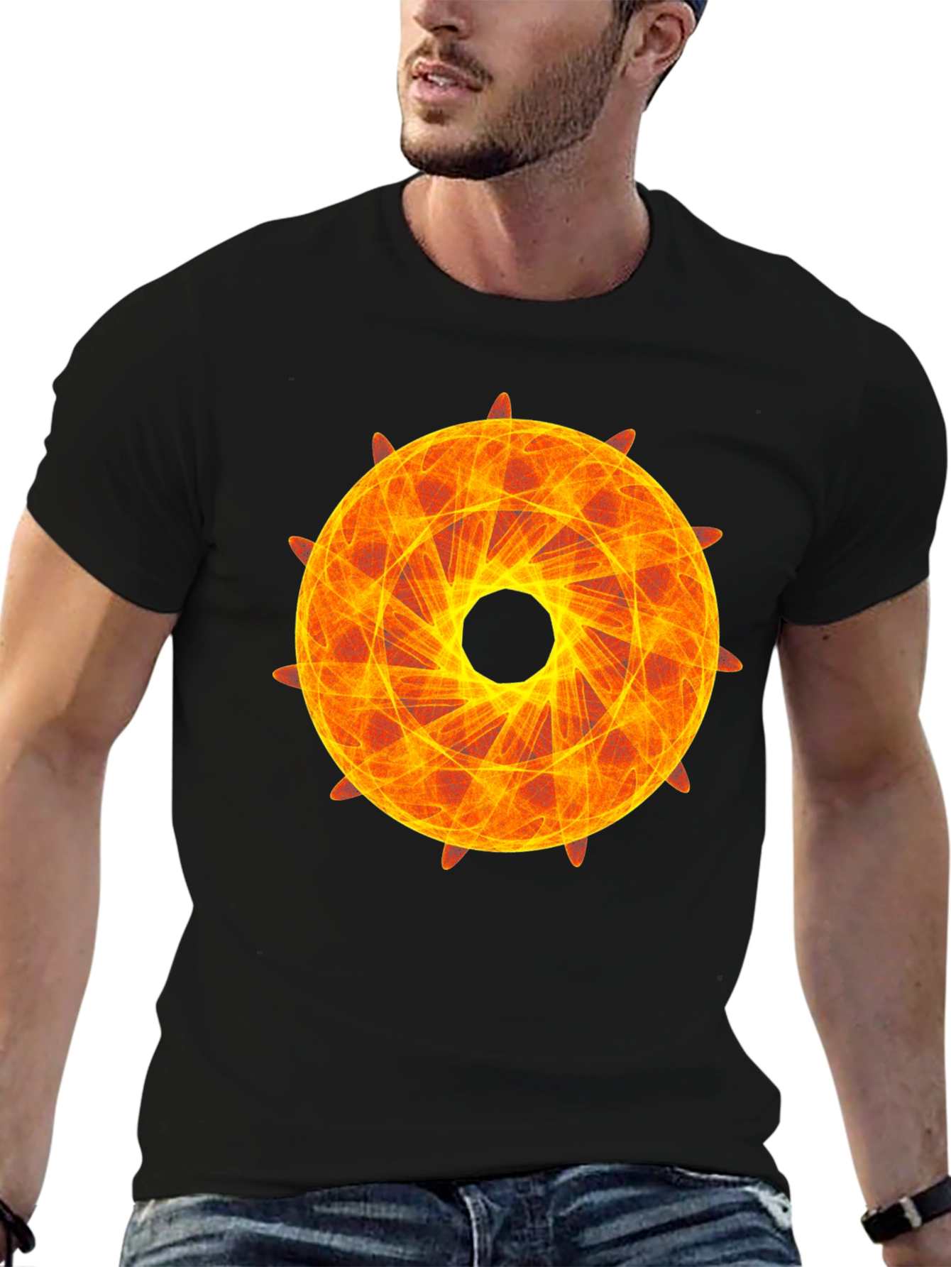 Fiery Geometric Circle Graphic Tee