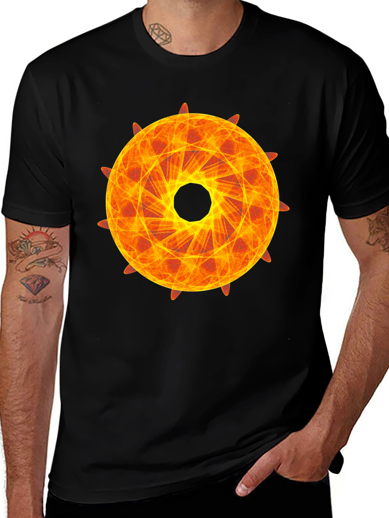 Fiery Geometric Circle Graphic Tee