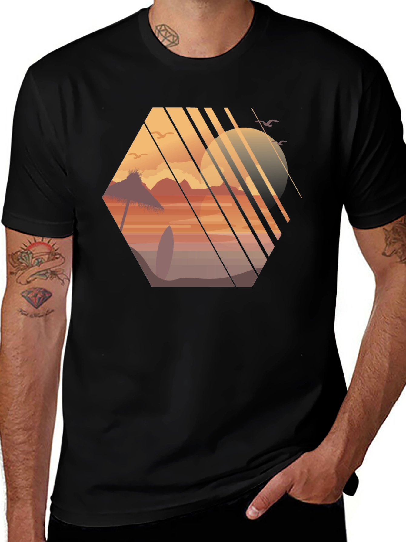 Sunset Beach Graphic Tee - Black