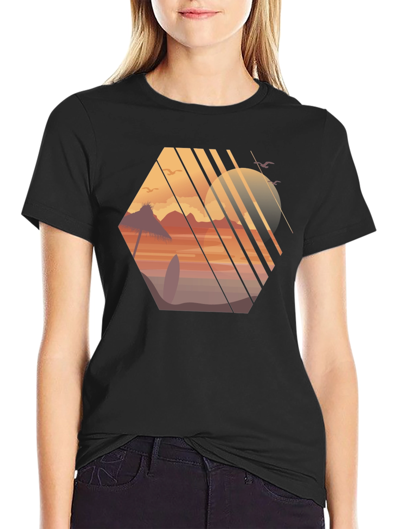 Sunset Beach Graphic Tee - Black