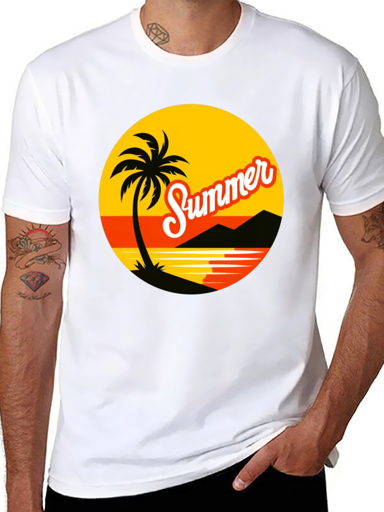 Summer Vibes T-Shirt: Palm Tree Beach Design
