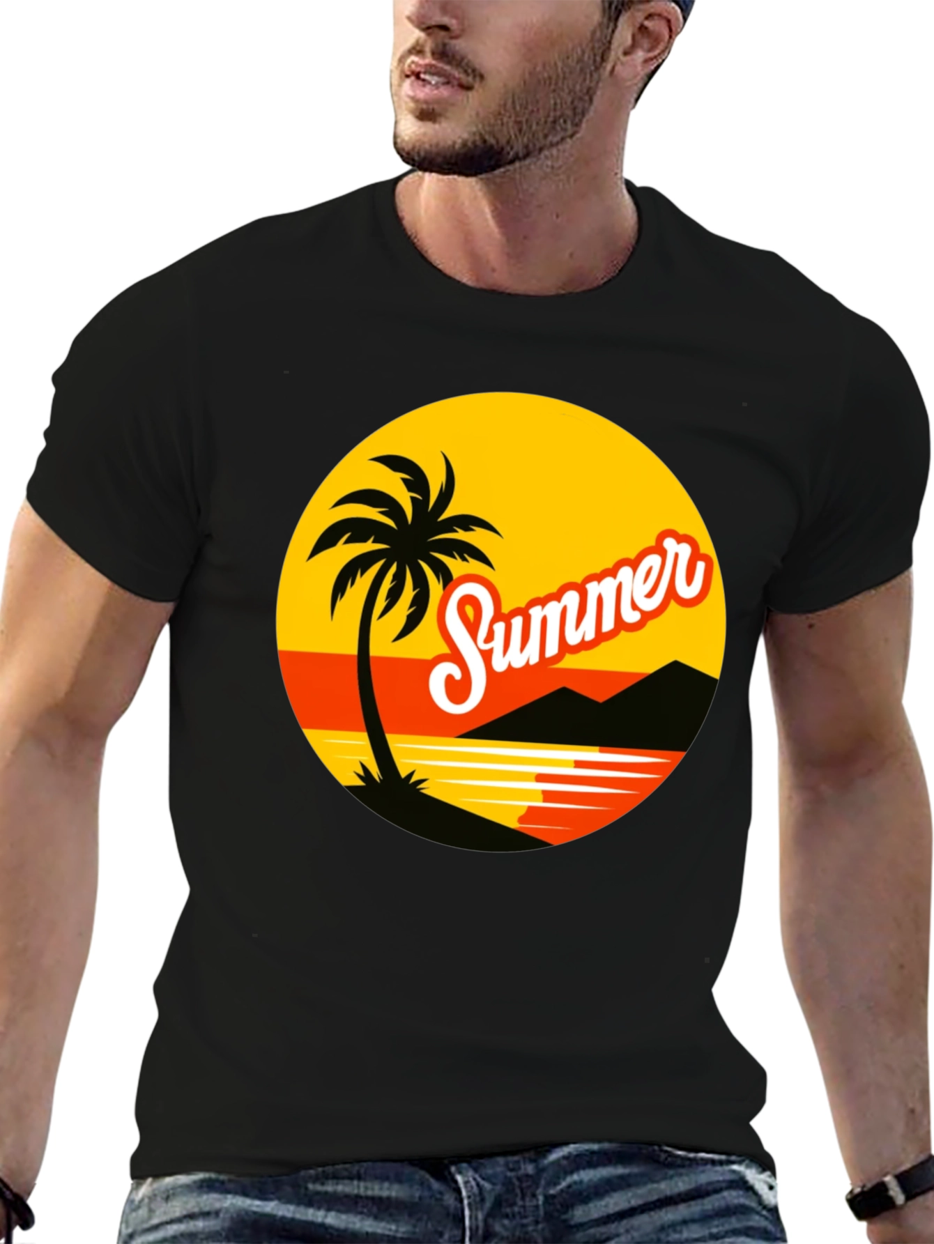 Summer Vibes T-Shirt: Palm Tree Beach Design