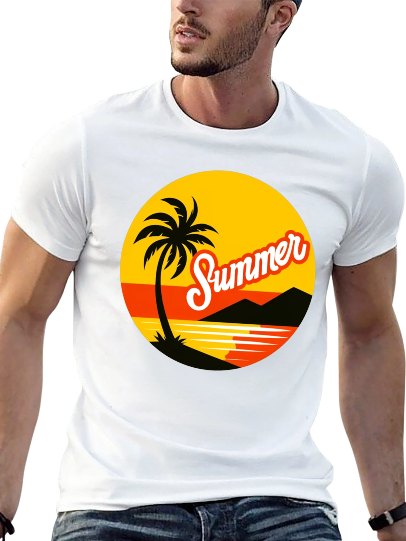 Summer Vibes T-Shirt: Palm Tree Beach Design