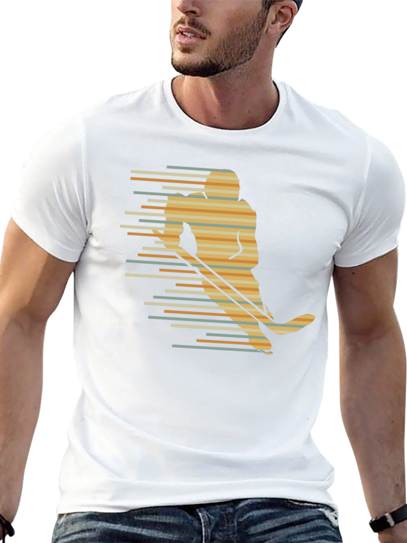 Retro Hockey Player Graphic Tee - Black