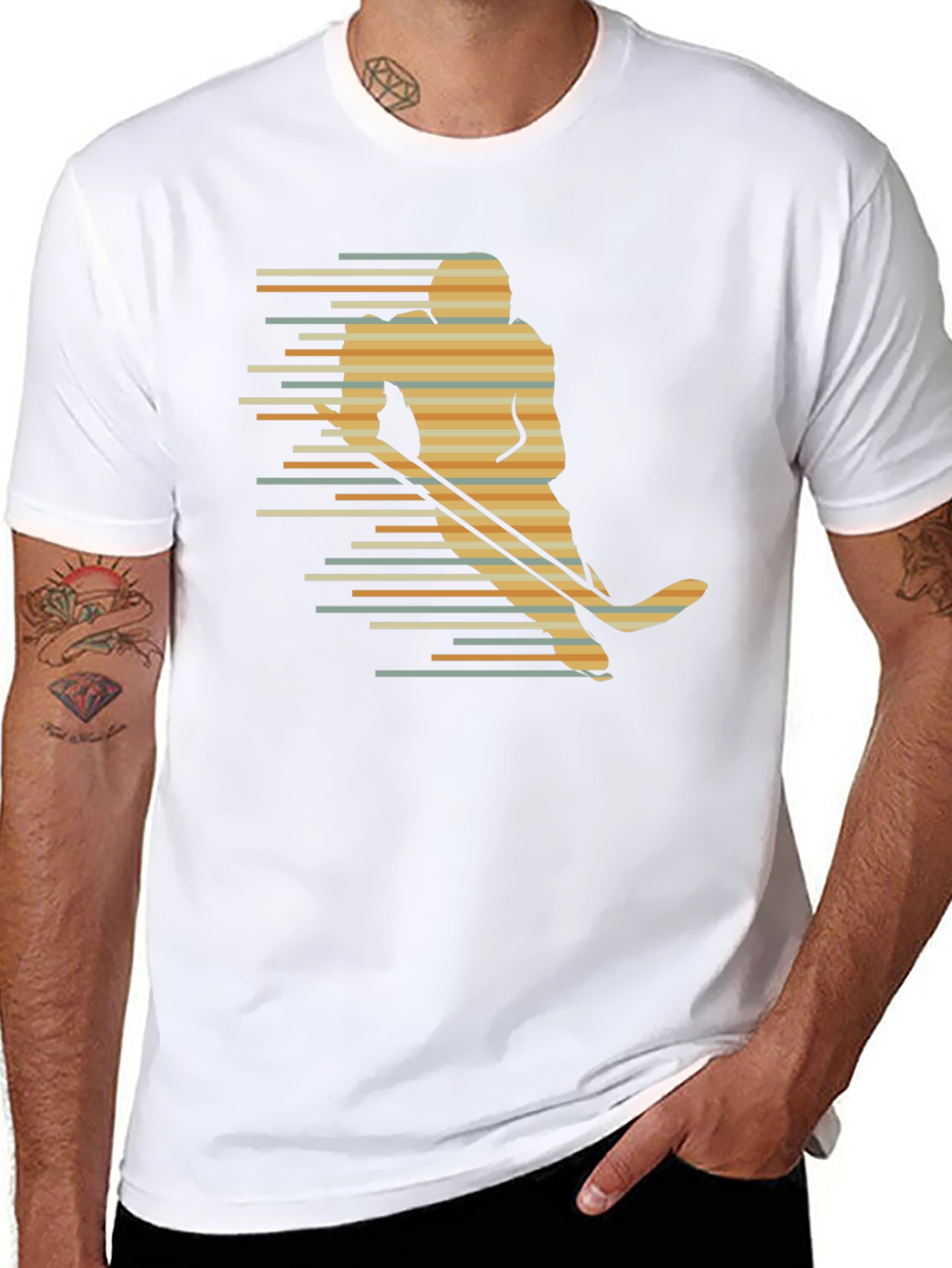 Retro Hockey Player Graphic Tee - Black