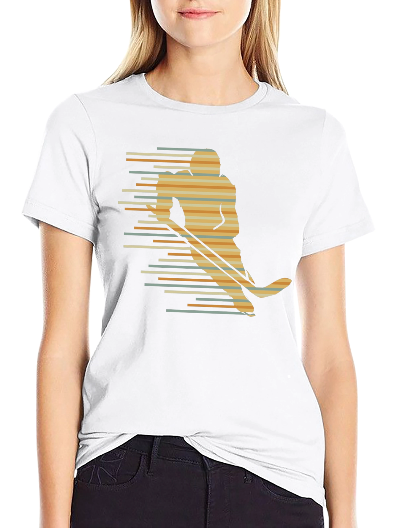 Retro Hockey Player Graphic Tee - Black