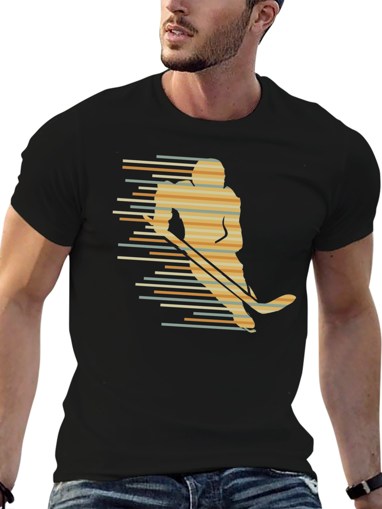 Retro Hockey Player Graphic Tee - Black
