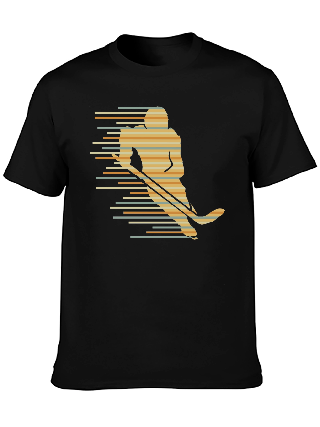 Retro Hockey Player Graphic Tee - Black