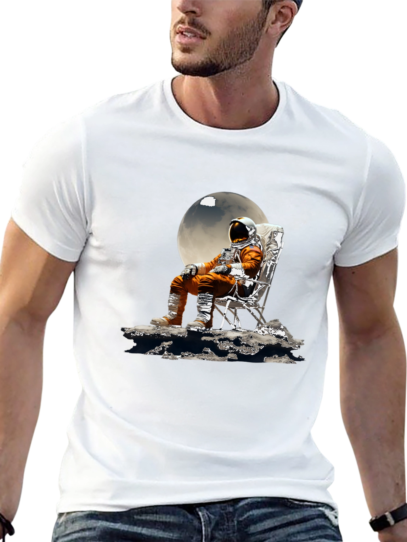 Astronaut Moon Chair Graphic T-Shirt