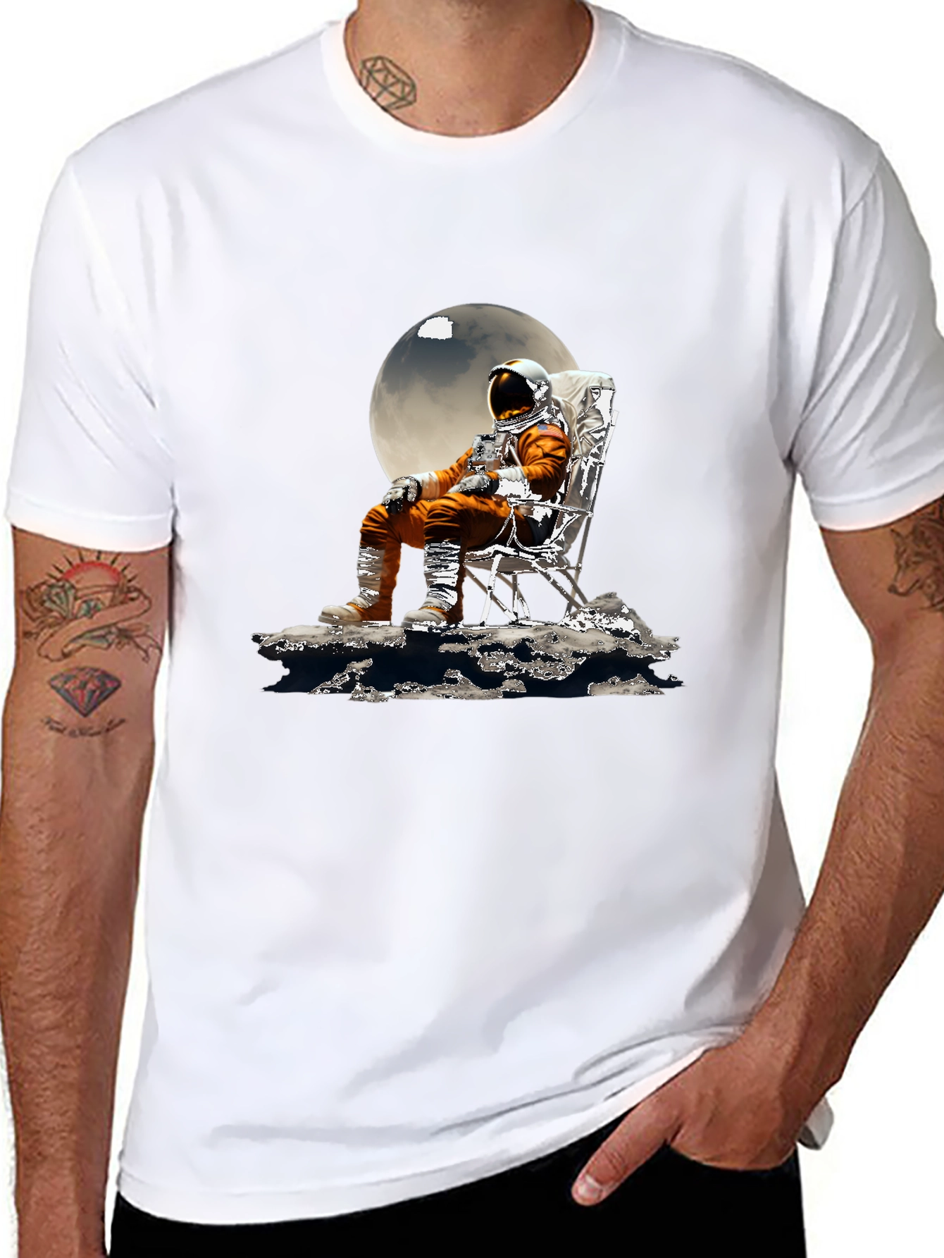 Astronaut Moon Chair Graphic T-Shirt