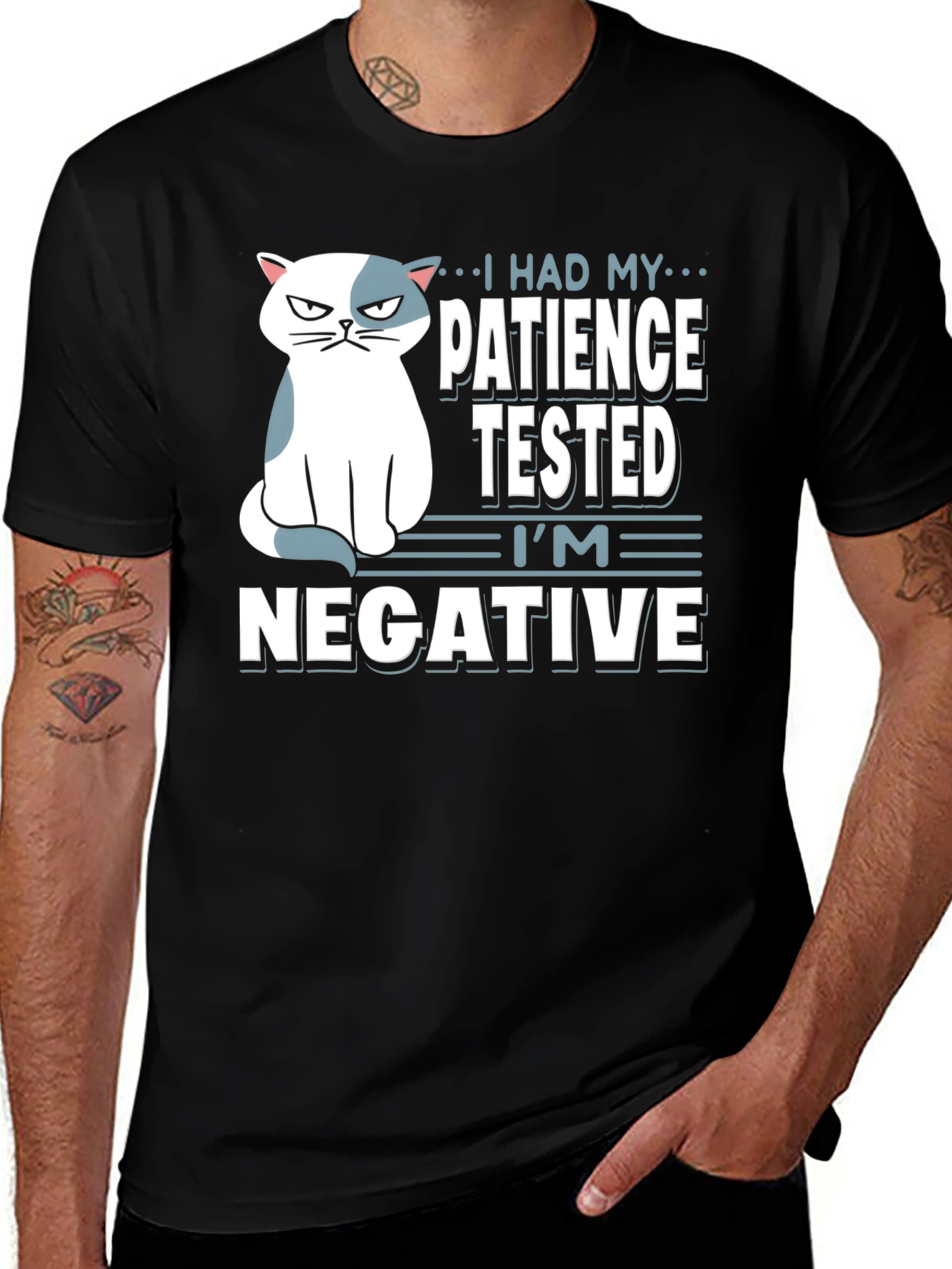Humorous Cat Patience Tested Black T-Shirt