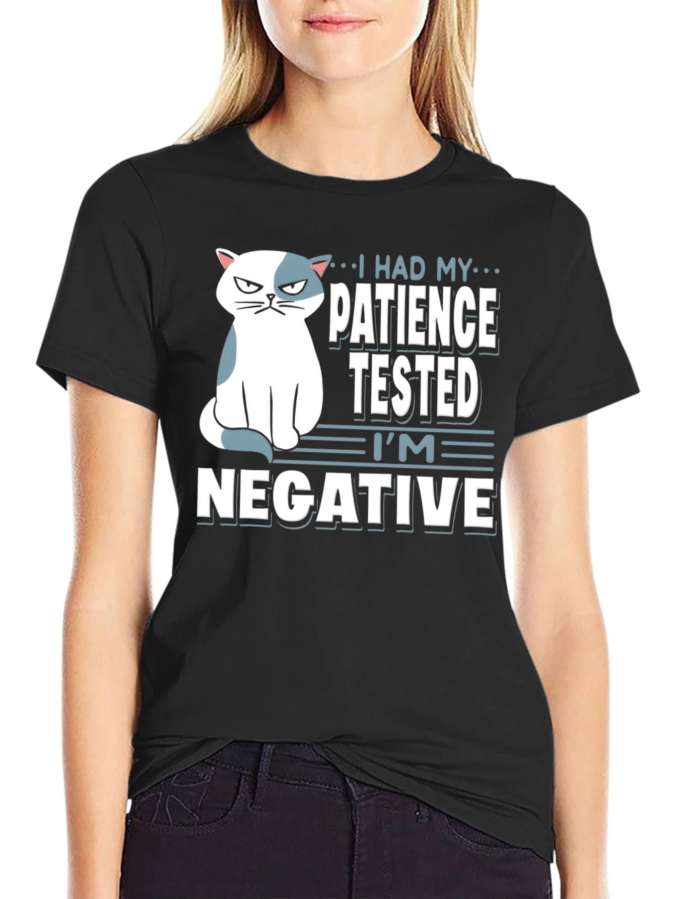 Humorous Cat Patience Tested Black T-Shirt