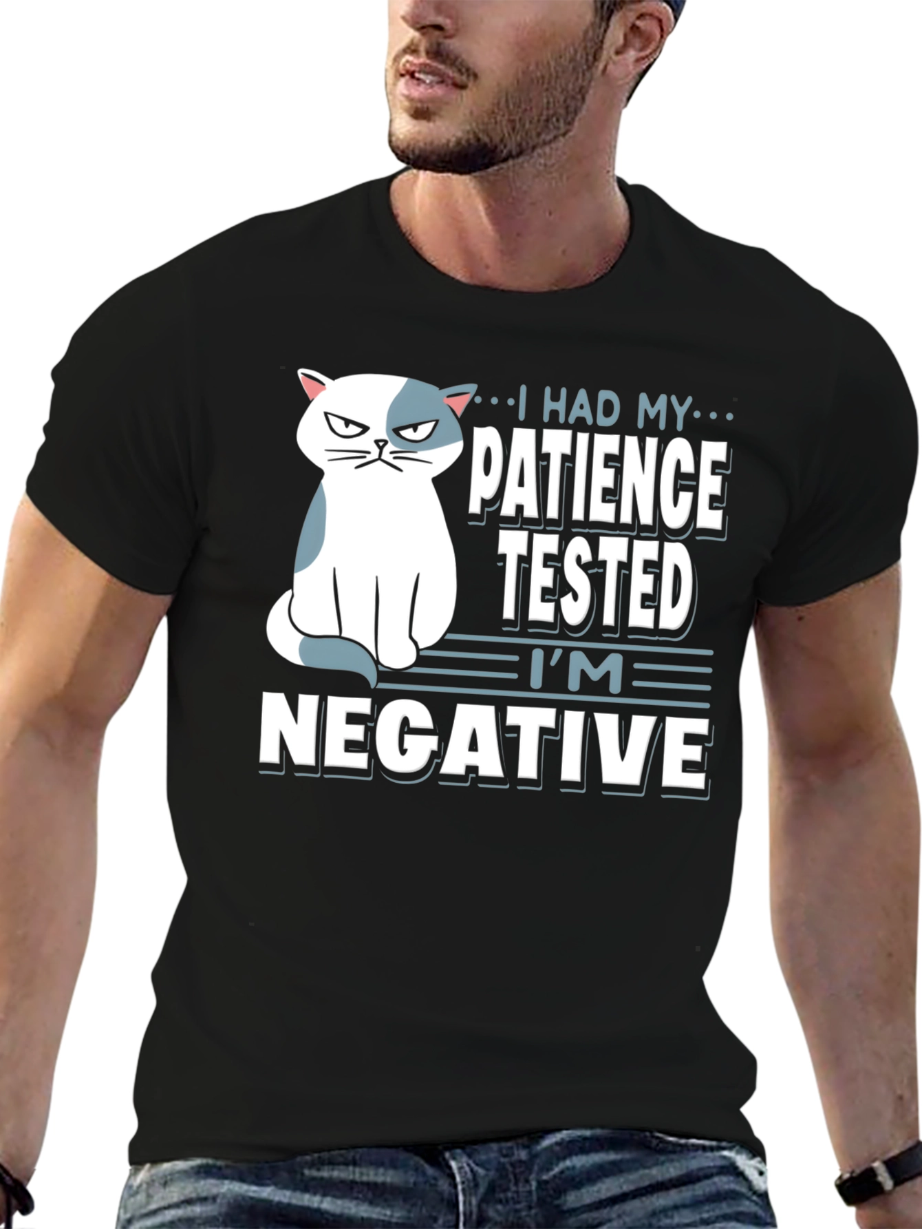 Humorous Cat Patience Tested Black T-Shirt