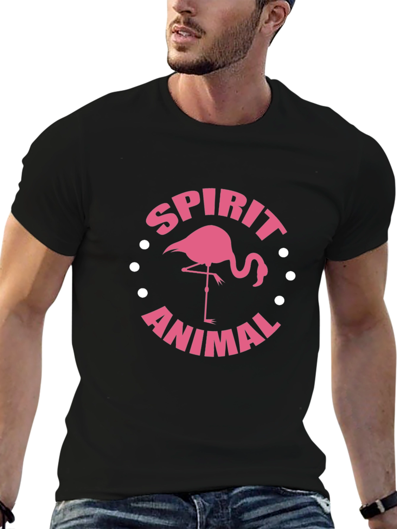 Spirit Animal Flamingo Graphic Tee - Black Cotton Blend