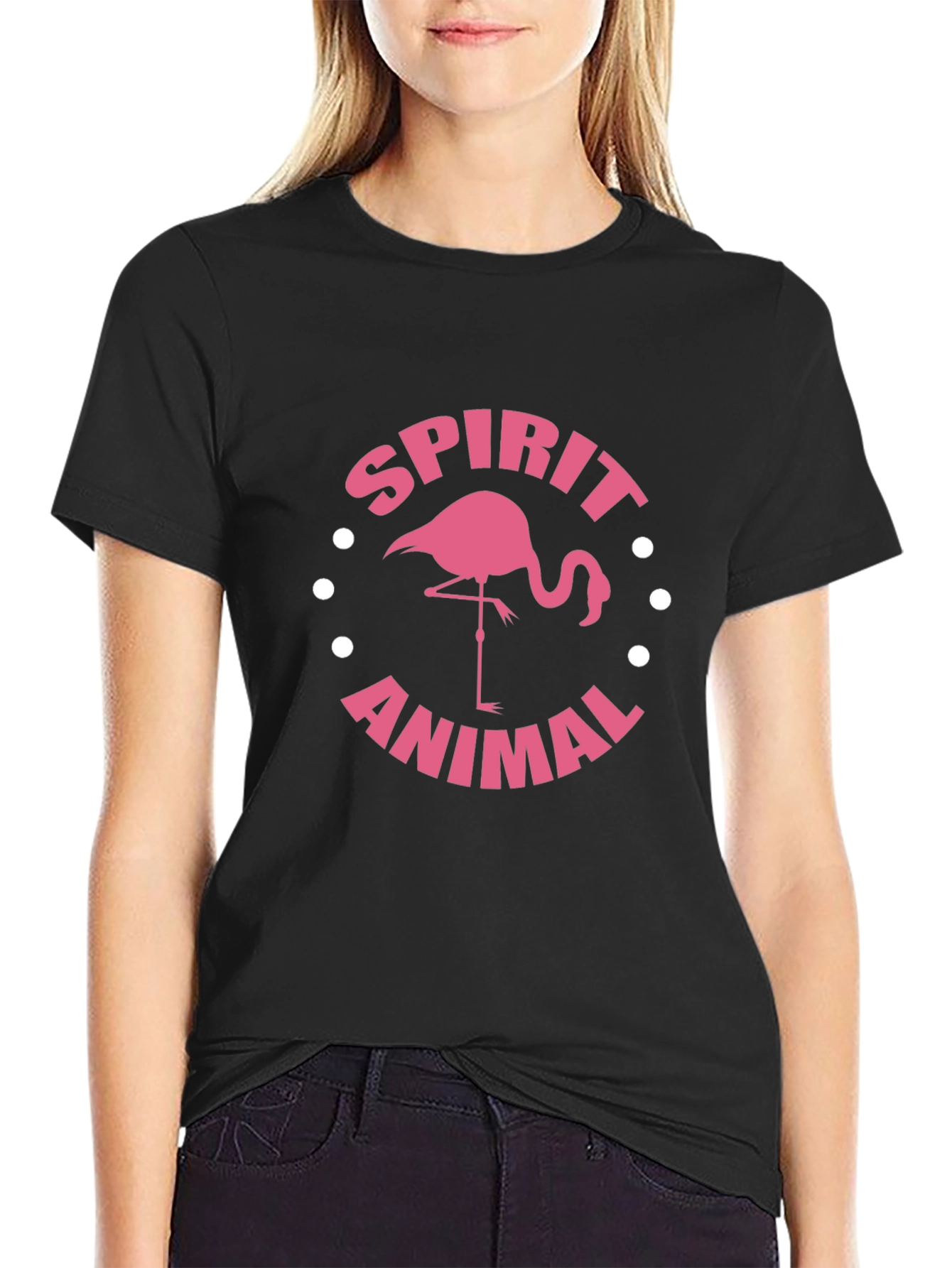 Spirit Animal Flamingo Graphic Tee - Black Cotton Blend