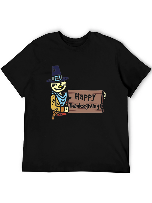 Happy Thanksgiving T-Shirt - Black Cotton Tee