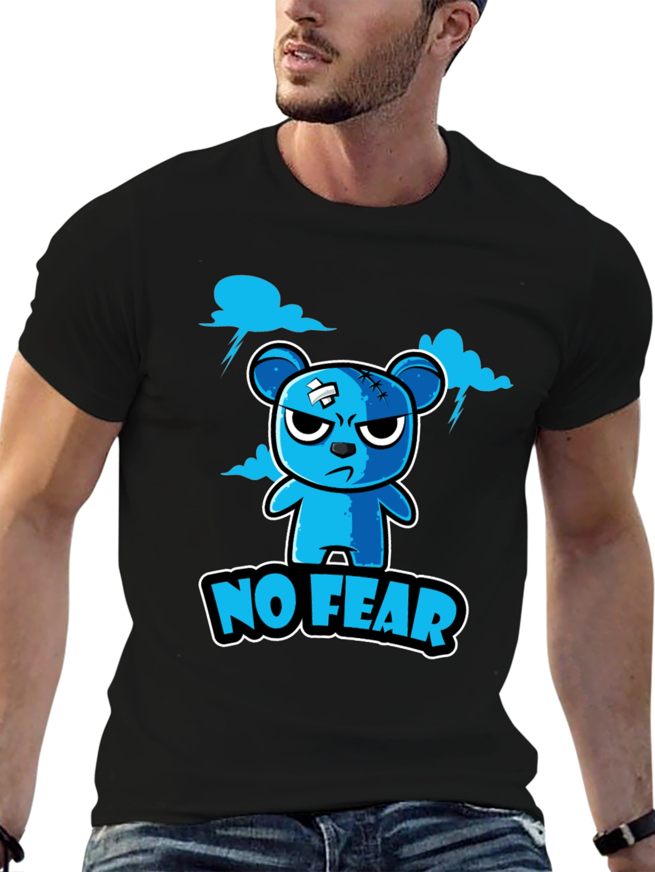 No Fear Cartoon Bear Graphic T-Shirt