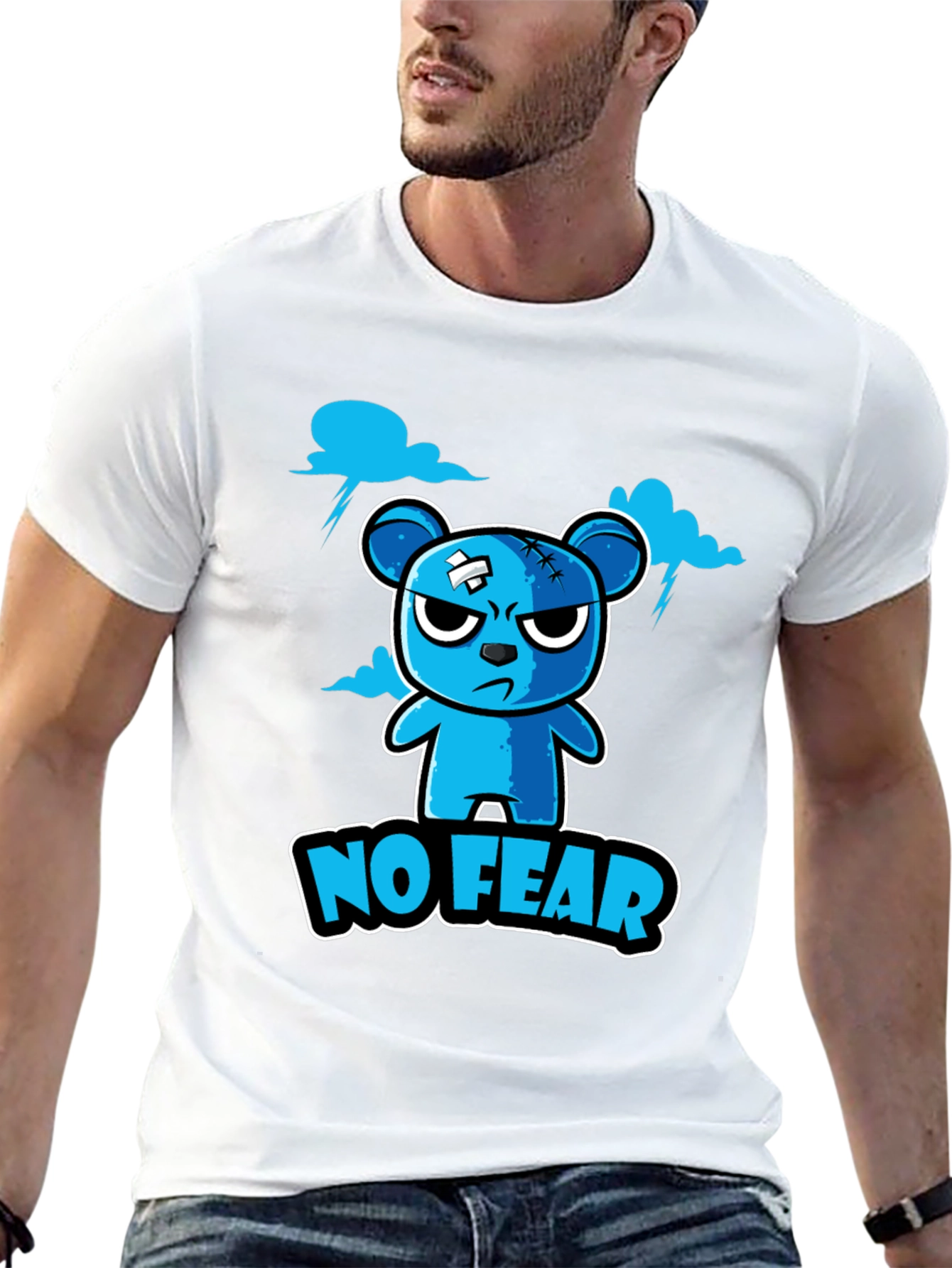No Fear Cartoon Bear Graphic T-Shirt