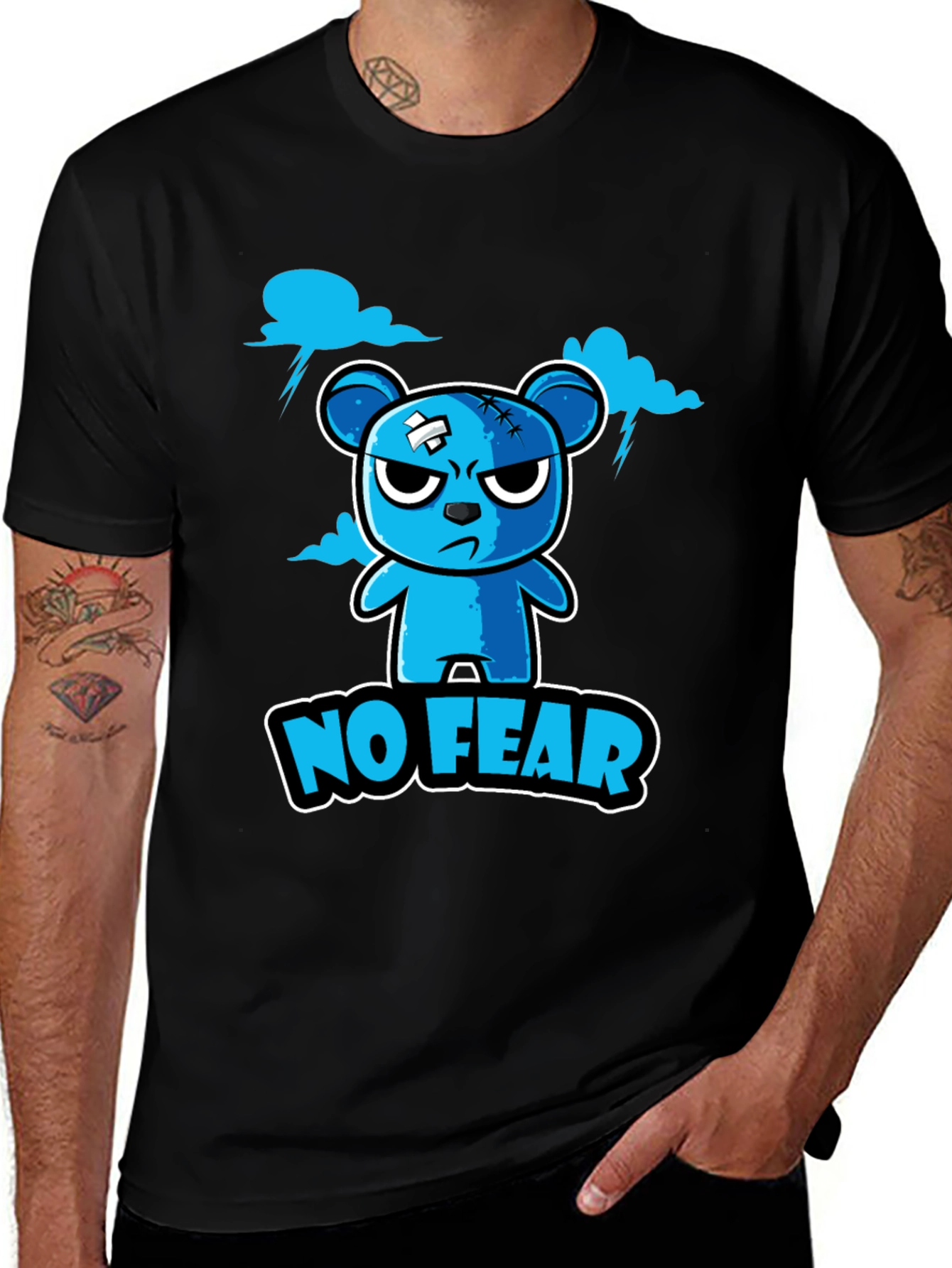 No Fear Cartoon Bear Graphic T-Shirt