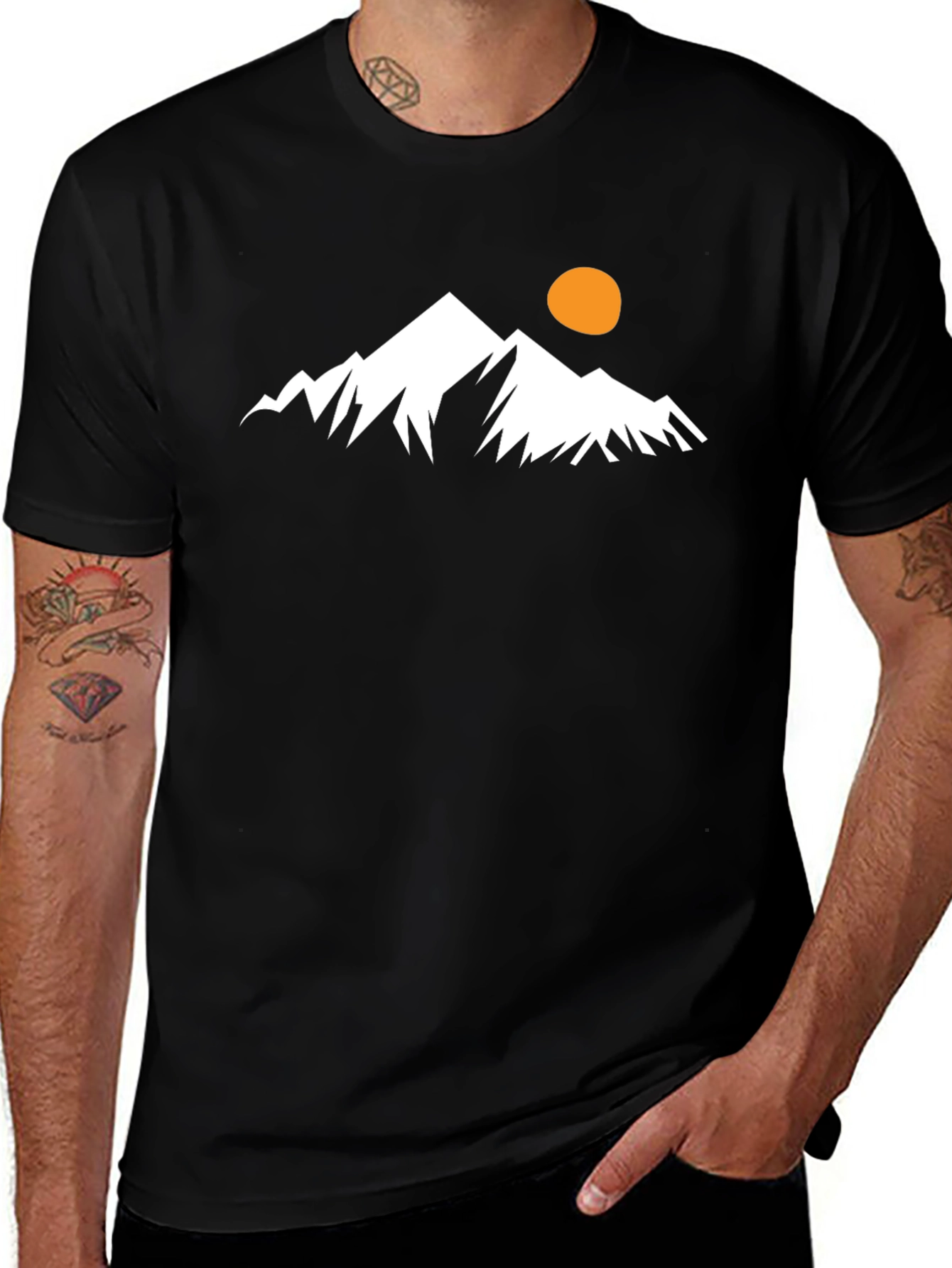 Mountain Peak Graphic Tee - Black Cotton Casual T-Shirt