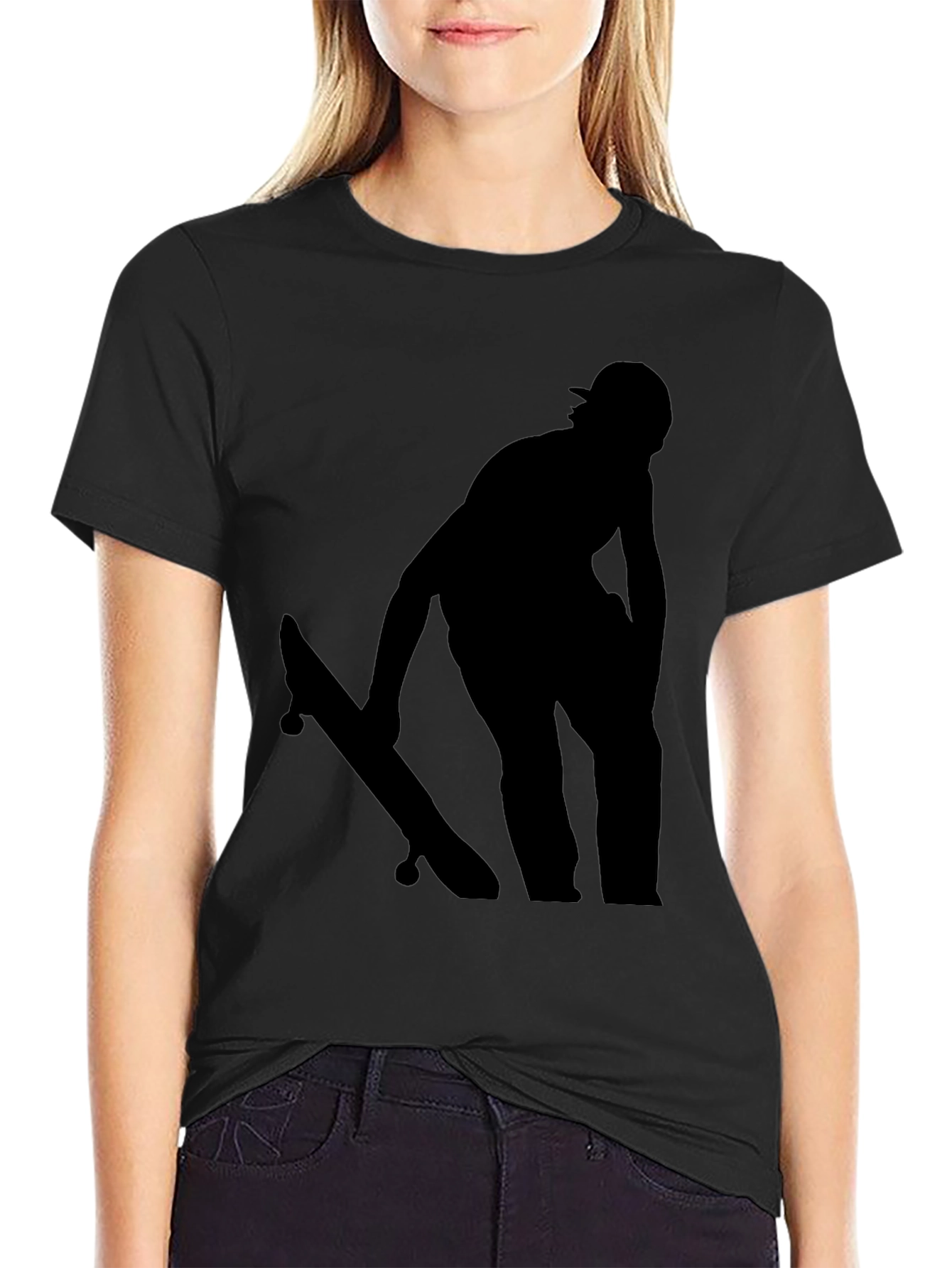 Skateboard Silhouette Graphic Tee - Black