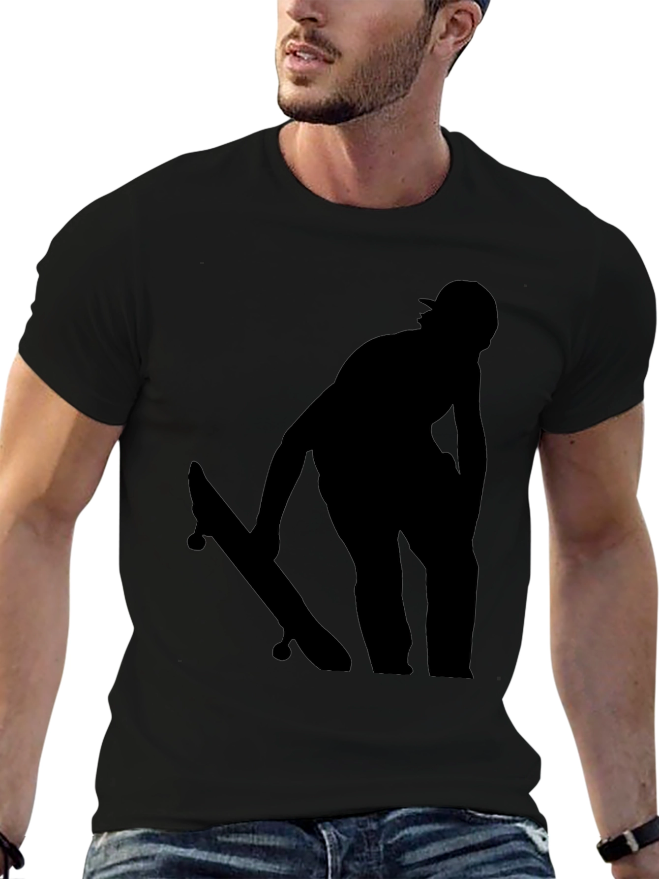 Skateboard Silhouette Graphic Tee - Black
