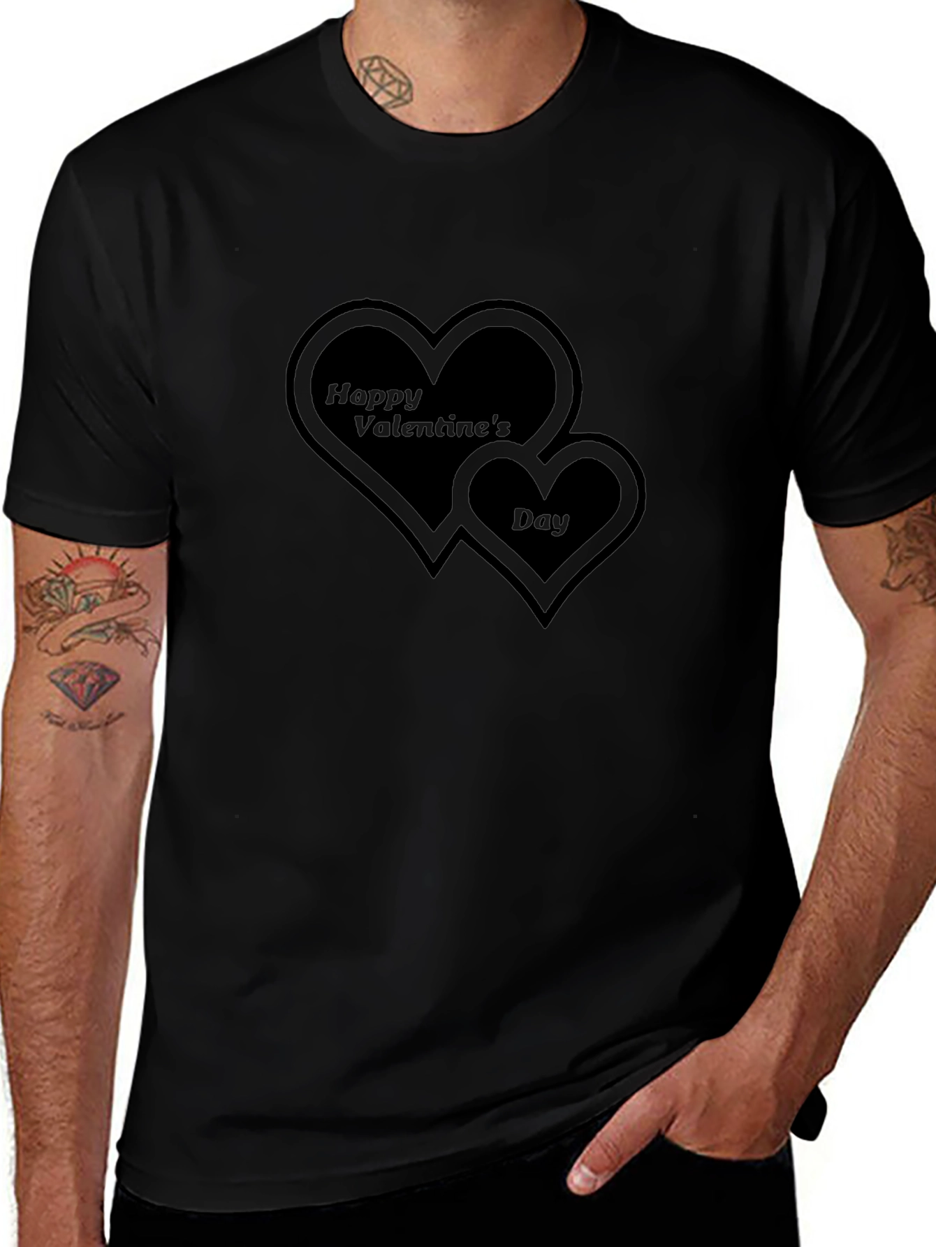 Valentines Day Heart Graphic Black T-Shirt