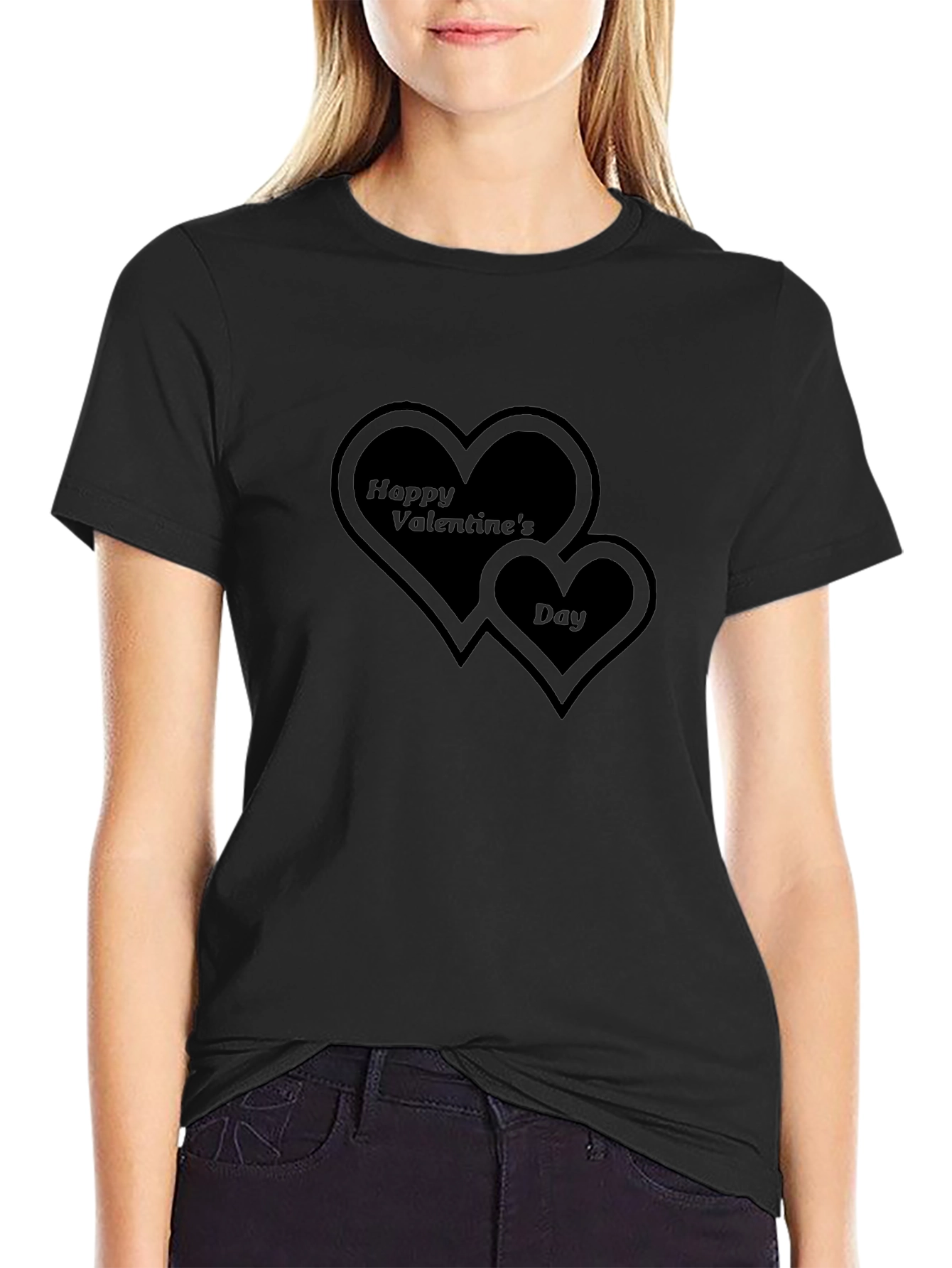 Valentines Day Heart Graphic Black T-Shirt