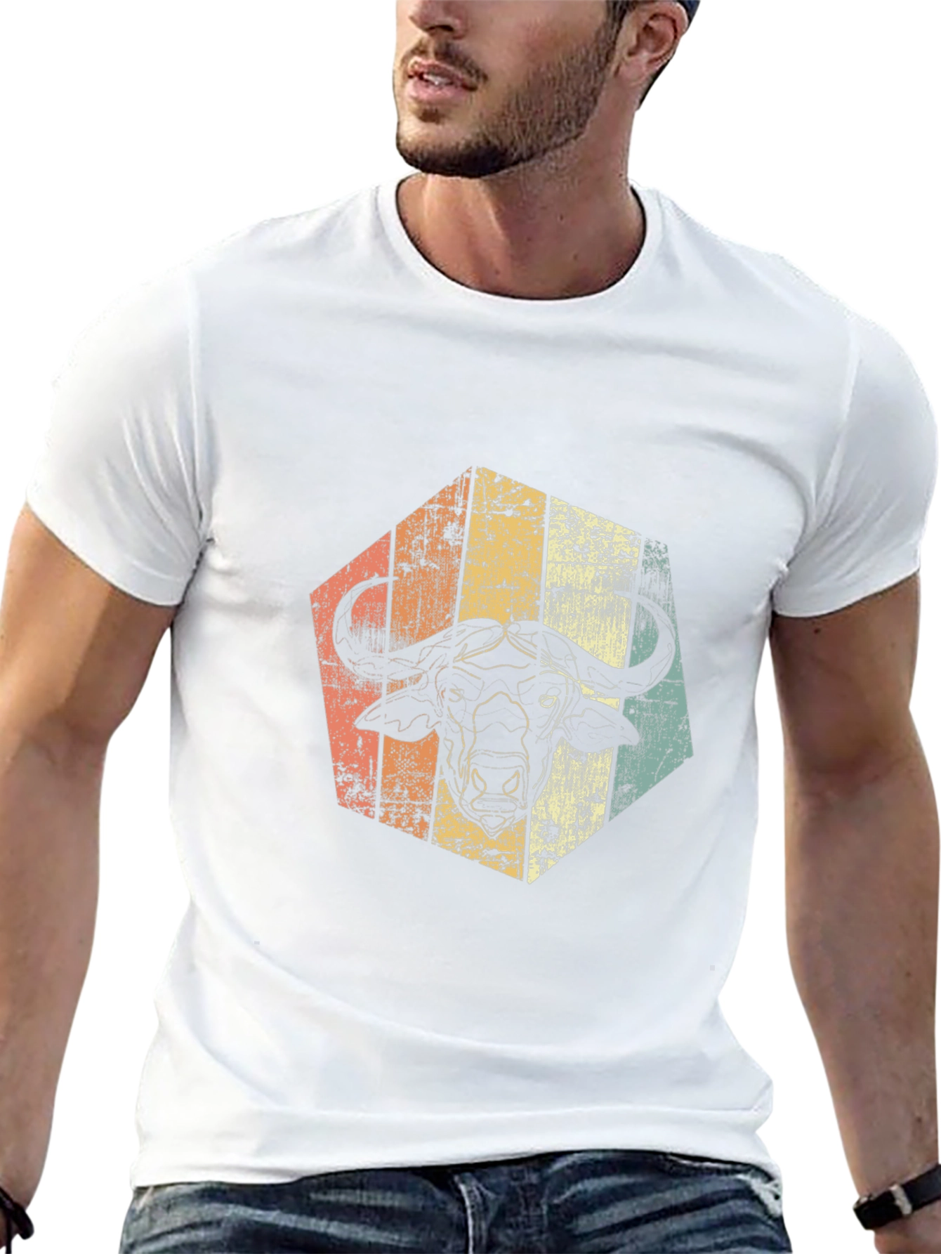 Retro Buffalo Graphic Tee - Distressed Animal Design